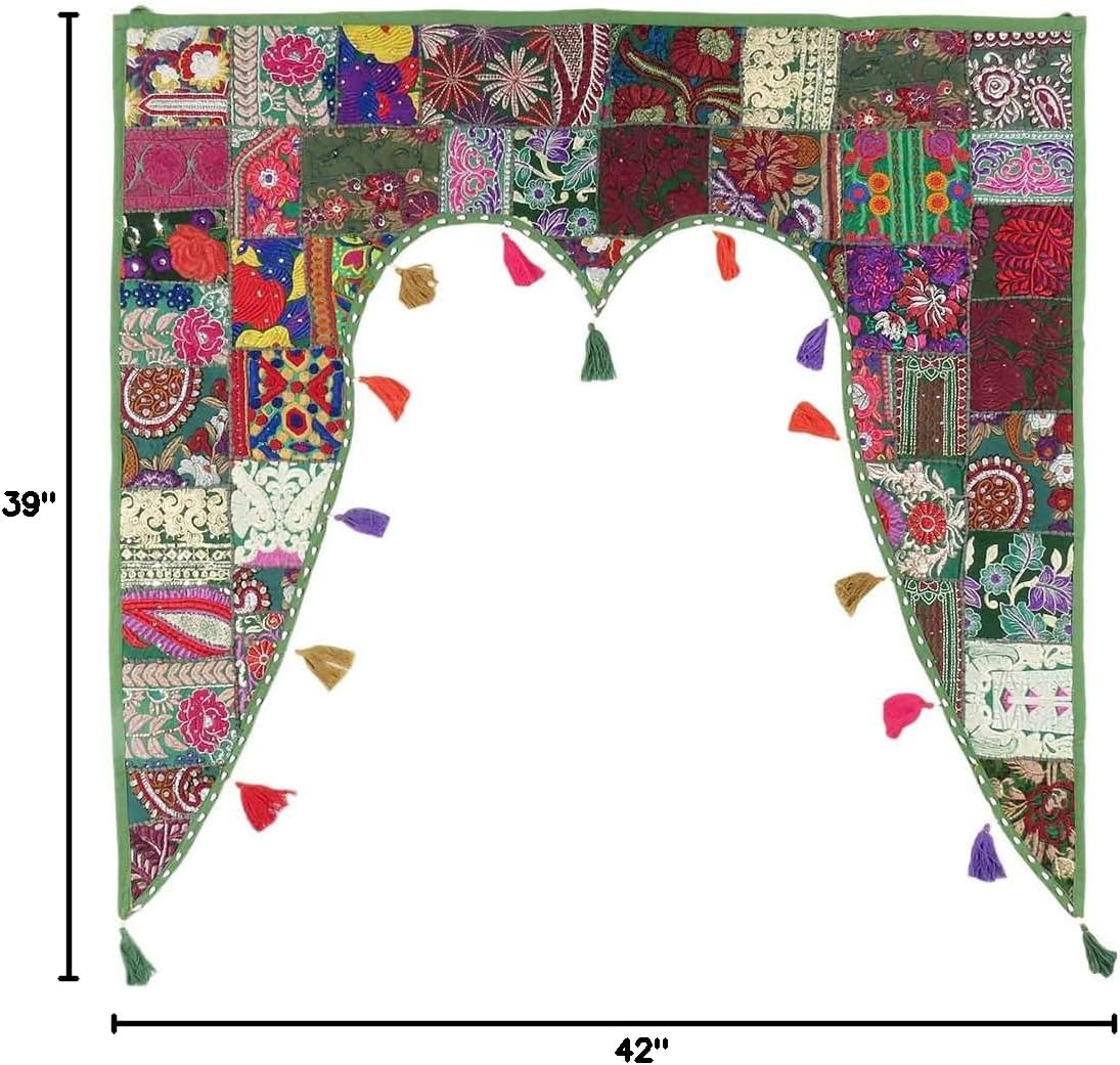 Eyes of India 42" Green Patchwork Window Door Toran Valance Tapestry - Handmade Boho Chic Indian Bohemian Accent
