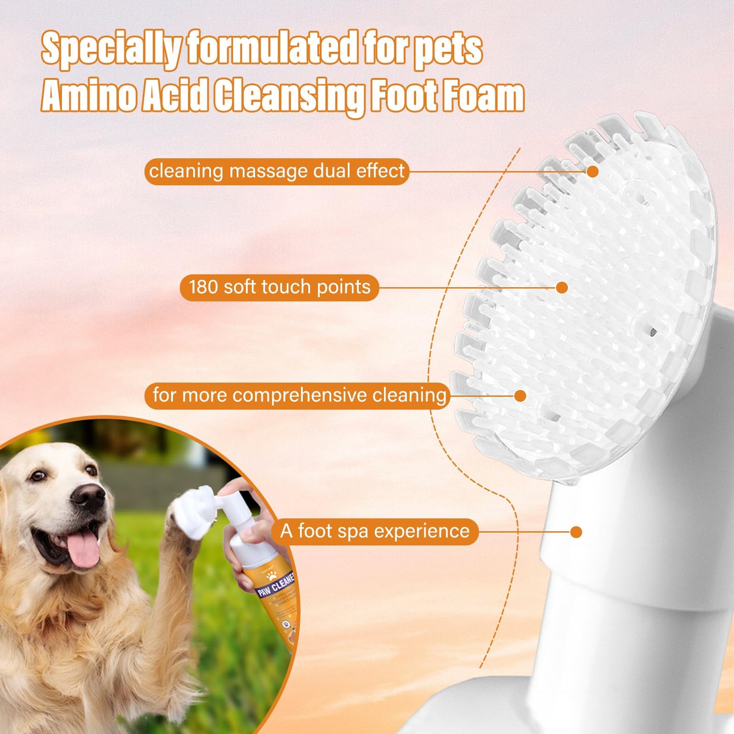 GJYC PET Paw Cleaner for Dogs and Cats,Magic Foam - Clean Paws Rinse Free Foaming Cleanser-Dry Shampoo, Foot Cleaner Brush - with Rose Extract, Odor Control Wash - Good for Puppy