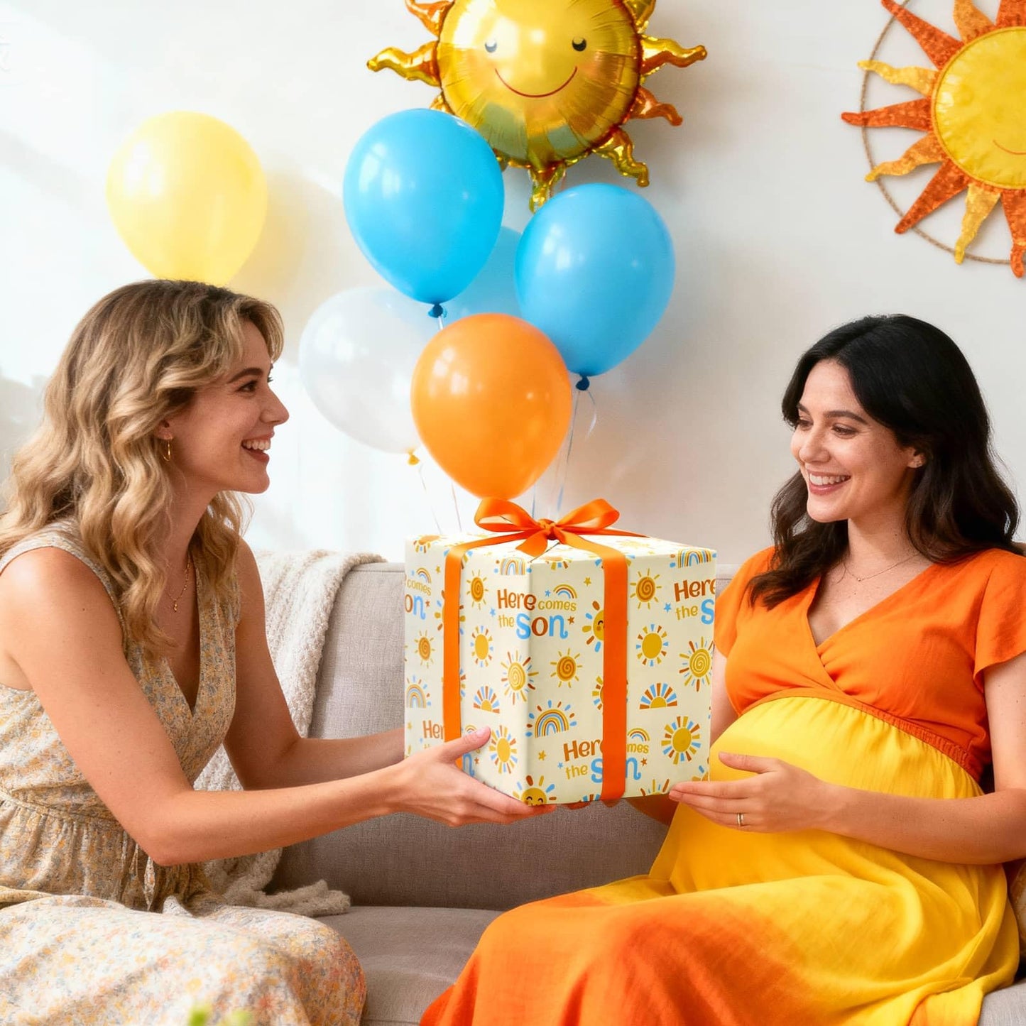 WERNNSAI Baby Sun Wrapping Paper - 6 Sheets 19.7” x 27.5” Baby Shower Wrapping Paper Boy Yellow Sunflower Paper Boho Design for 1st Birthday Gift Wrap Supply