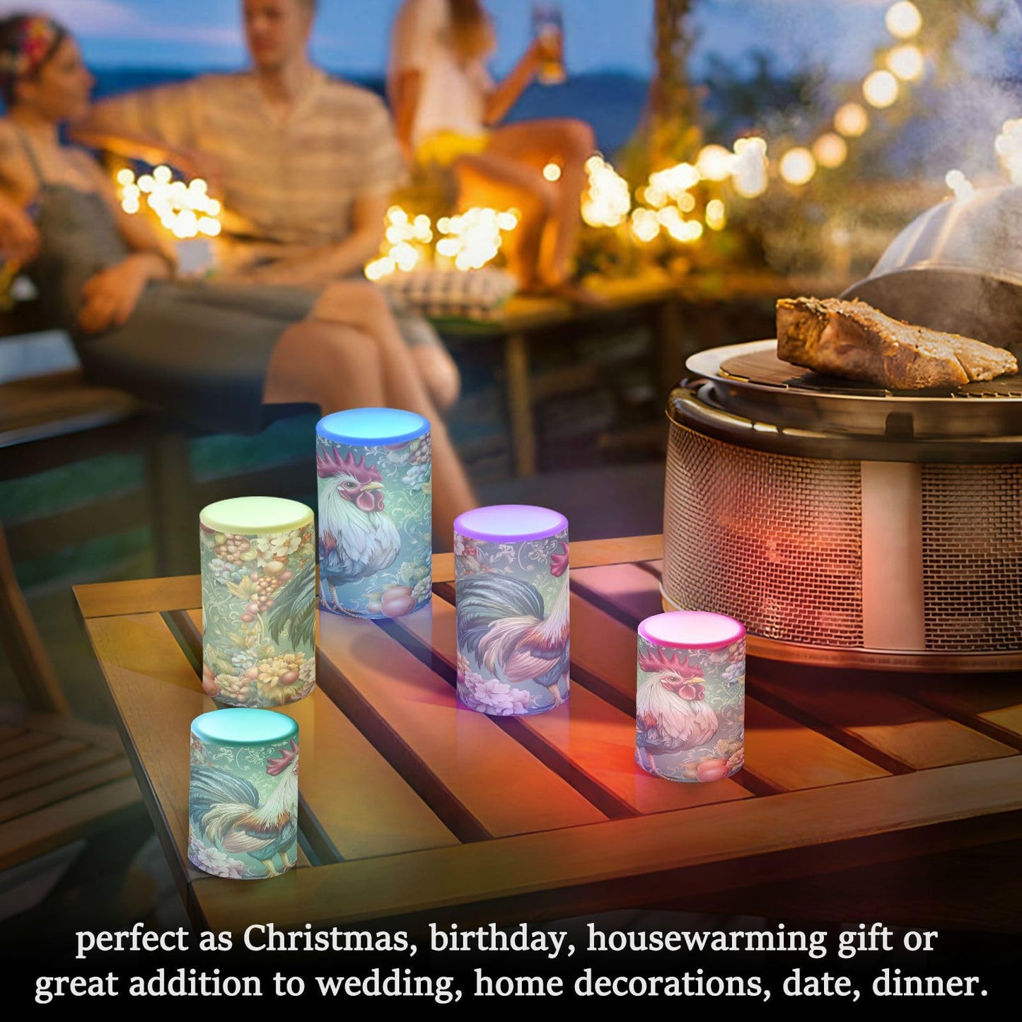 ALAZA Chicken Rooster Flickering Flameless Candles Battery Operated with Remote Timer,Tea Light Candles LED Pillar Votive Candles Set of 2 for Outdoor Indoor Decorations