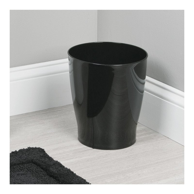 iDesign Small Round Bathroom Trash Can - Ideal for Bathroom or Office, Black, Made in USA