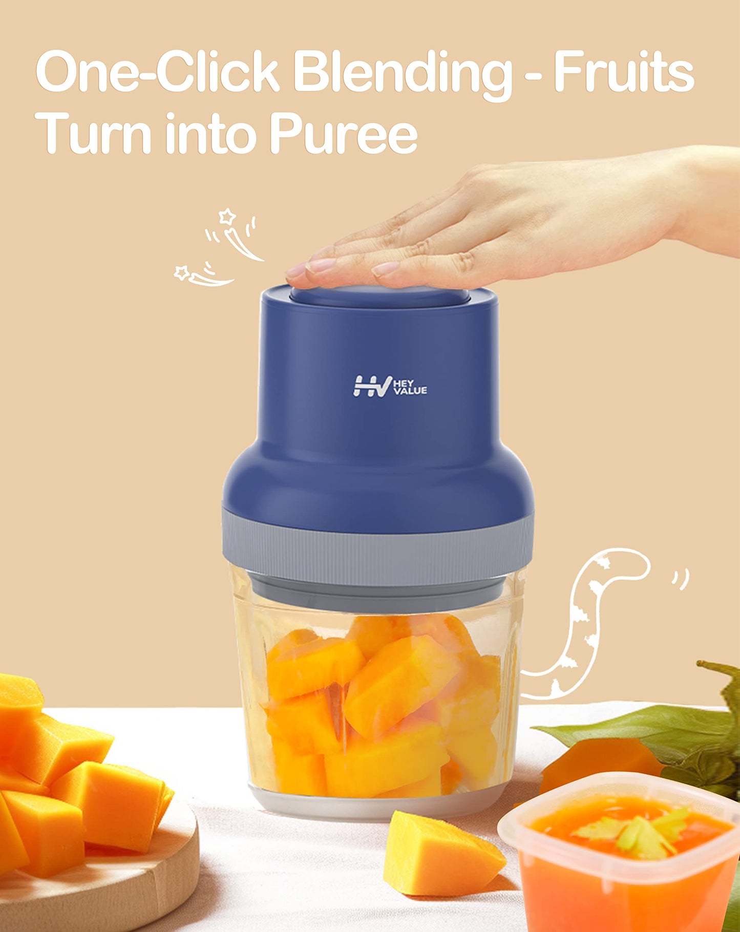 HEYVALUE Baby Food Maker, 13-in-1 Baby Food Processor Sets, Fruit, Vegatable, Meat, Puree Blender with Baby Food Containers, Food Freezer Tray, Silicone Spoons, Silicone Spatula (Dark Blue)