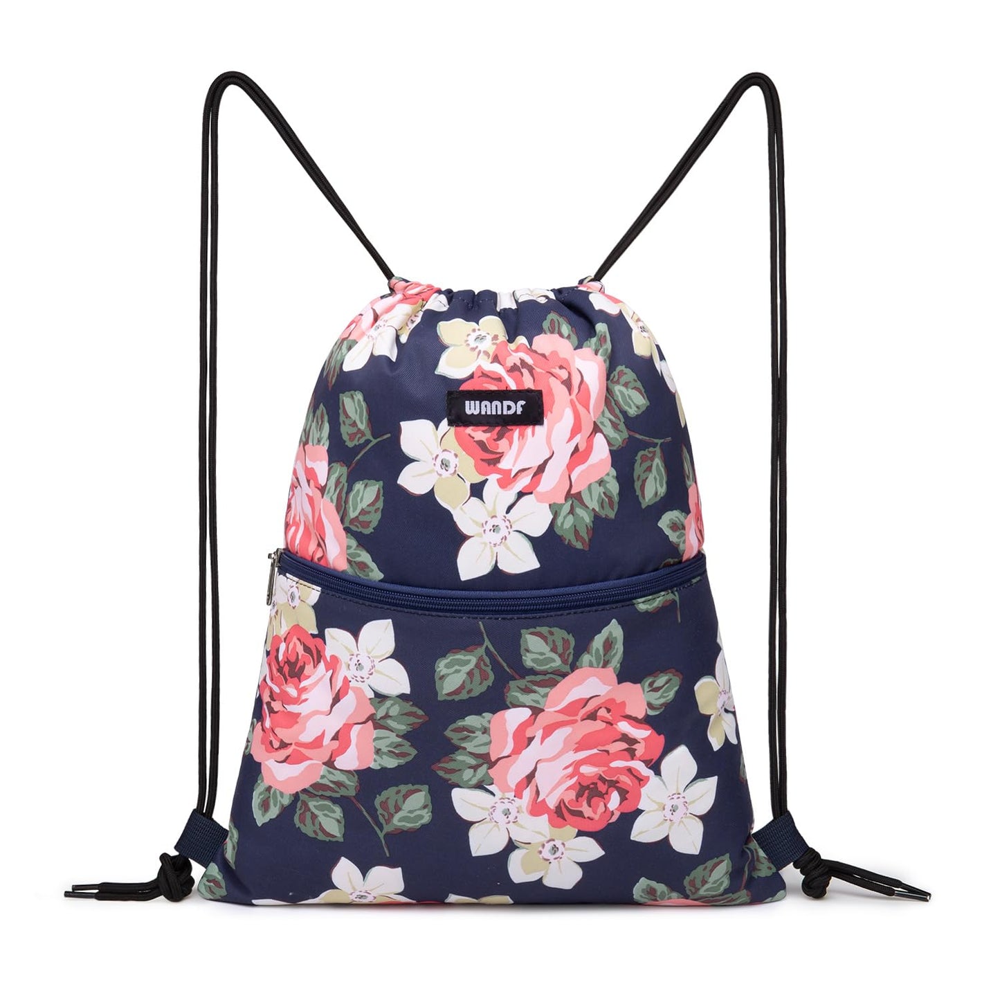 WANDF Drawstring Backpack String Bag Sackpack Cinch Water Resistant Nylon for Gym Shopping Sport Yoga (Peony)