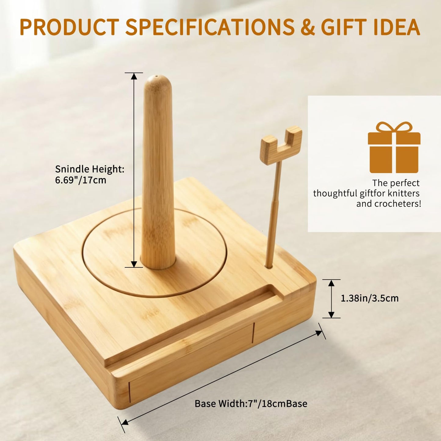 Portable Multi-Functional Wooden Yarn Spool Rotator with Phone Holder, Detachable Yarn Spool Box and Crochet Accessory Storage Box, Designed for Knitting Enthusiasts. (Original Wood Style)