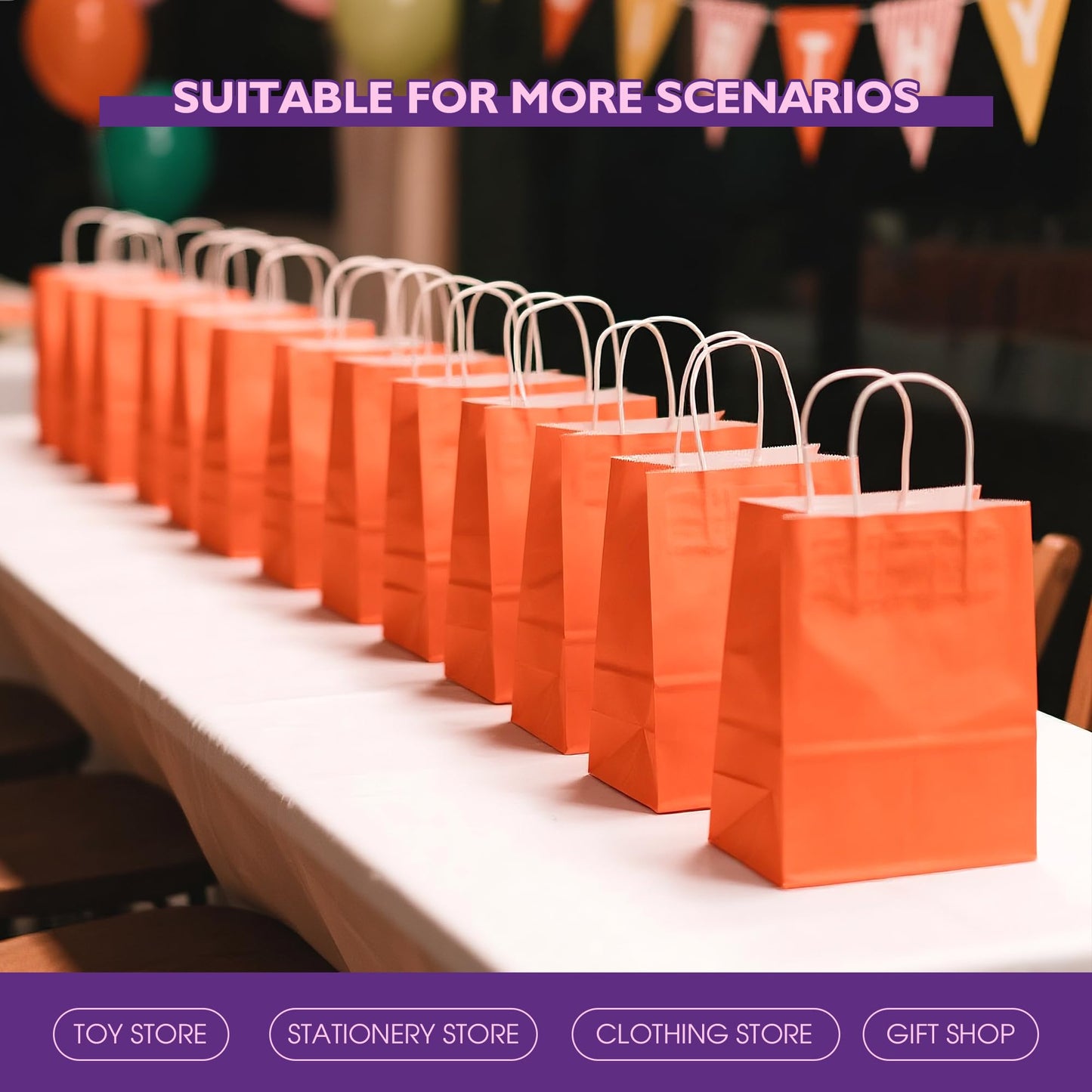 32 Pack Paper Gift Bags with Handles, 5.8"×3.2"×8.25" Party Favor Bags, Small Goodie Bags Bulk for Birthday, Crafts, Wedding, Party Supplies (Halloween Orange)