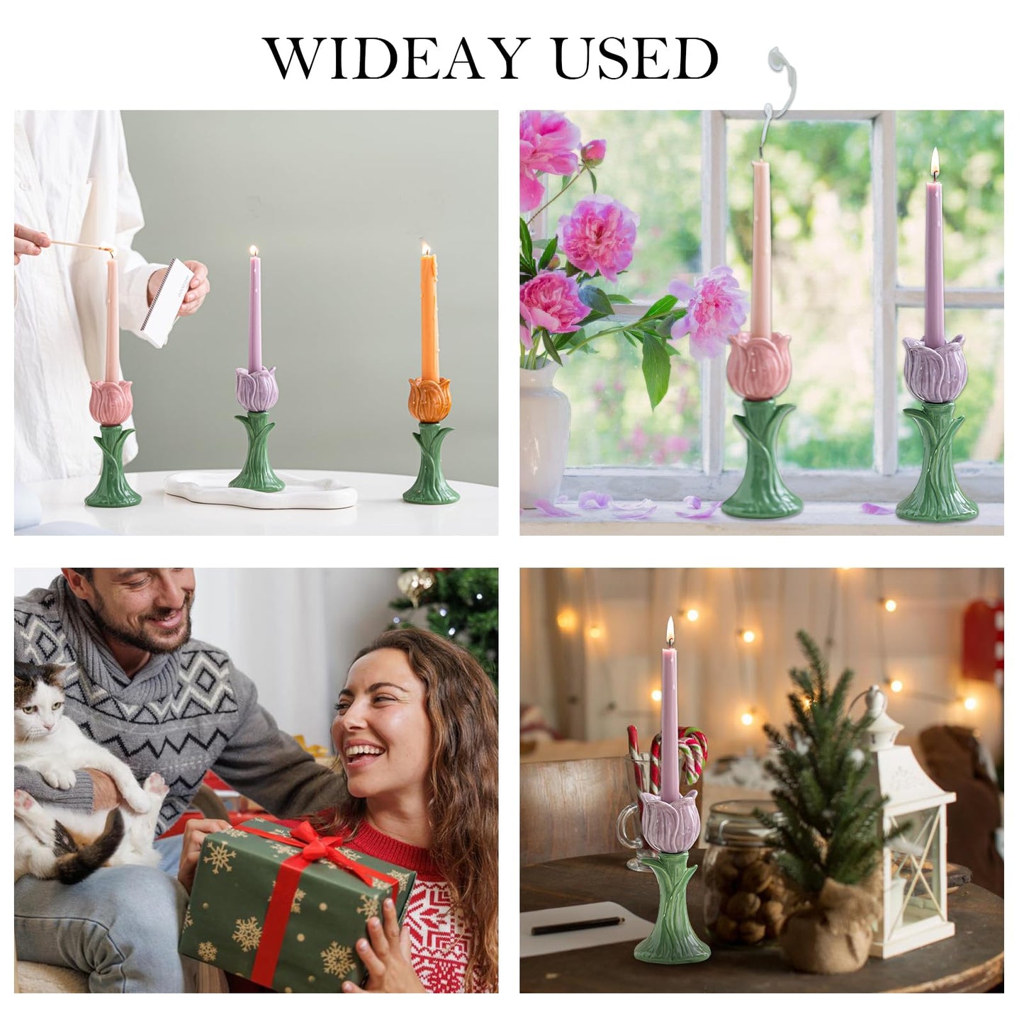 Ceramic Candlestick Holder, Candle Holder for Taper Candles,Incense, Santo Palo, Halloween Christmas Wedding Parties, Dining Room Home Decoration Display (Purple)