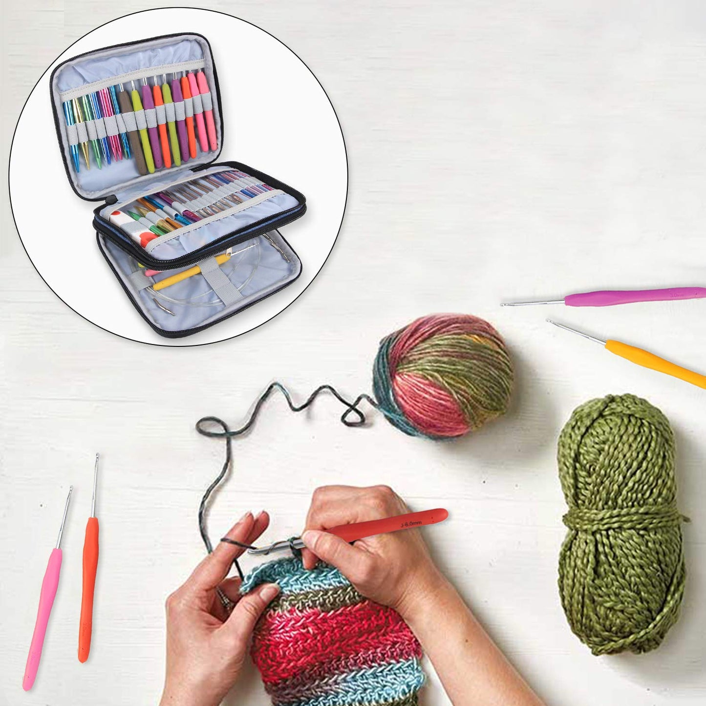 Teamoy Organizer Case for Interchangeable Circular Knitting Needles, Crochet Hooks and Knitting Accessories, Keep All in Place and Easy to Carry, Blue (No Accessories Included)