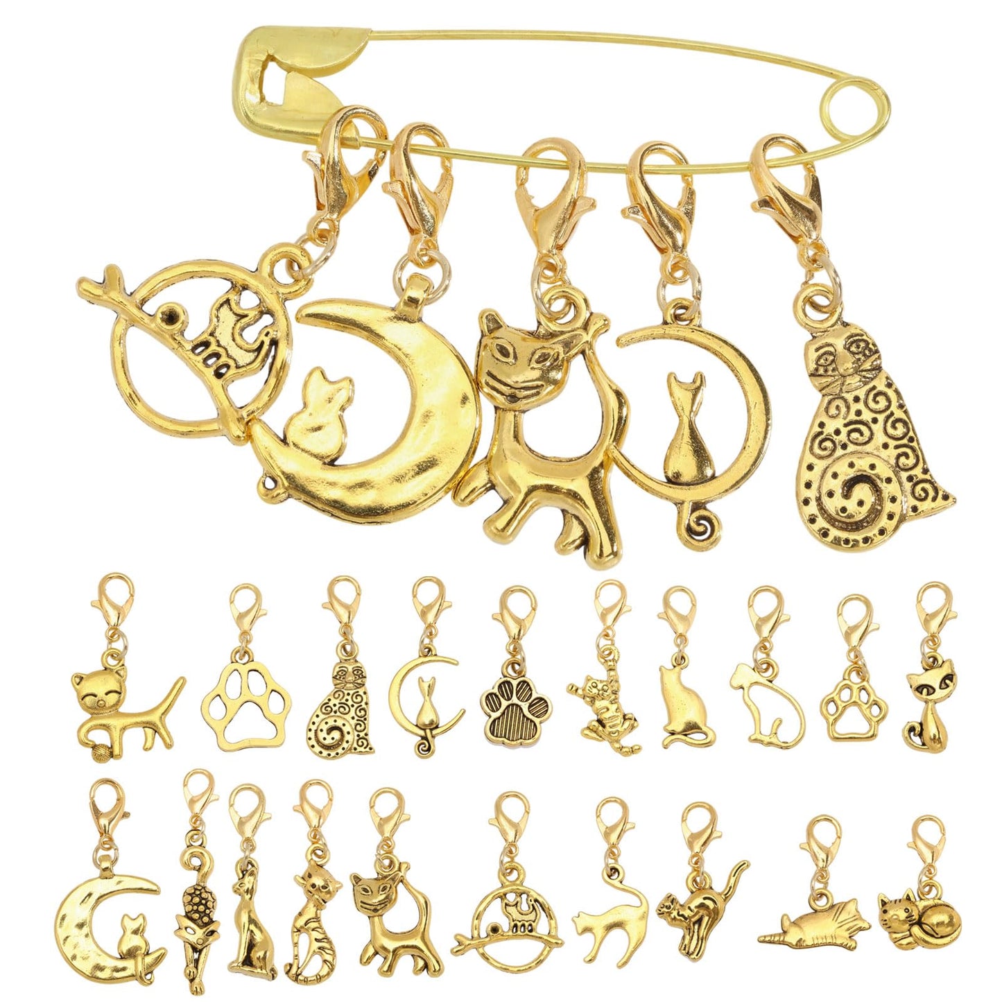 CONCHLERY 60 Pcs Cat Stitch Markers Charm Cat Crochet Markers Alloy Stitch Marker Planner Charms for Knitting Crocheting Quilting Weaving Jewelry Making Supplies, Gold