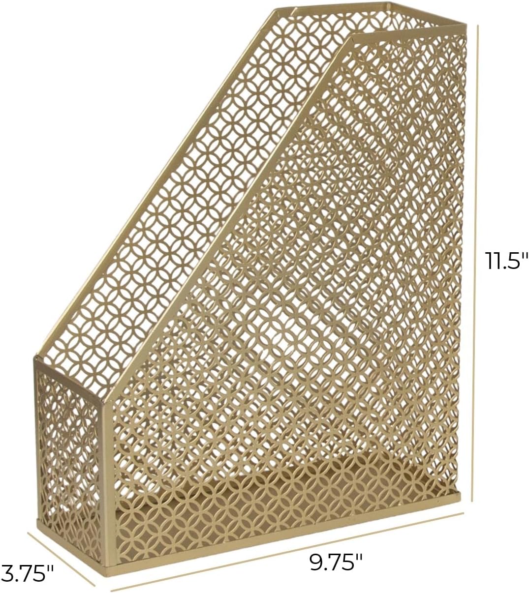 BLU MONACO Gold Magazine File Holder, Decorative Metal Magazine Organizer Bin for Desk & Shelves
