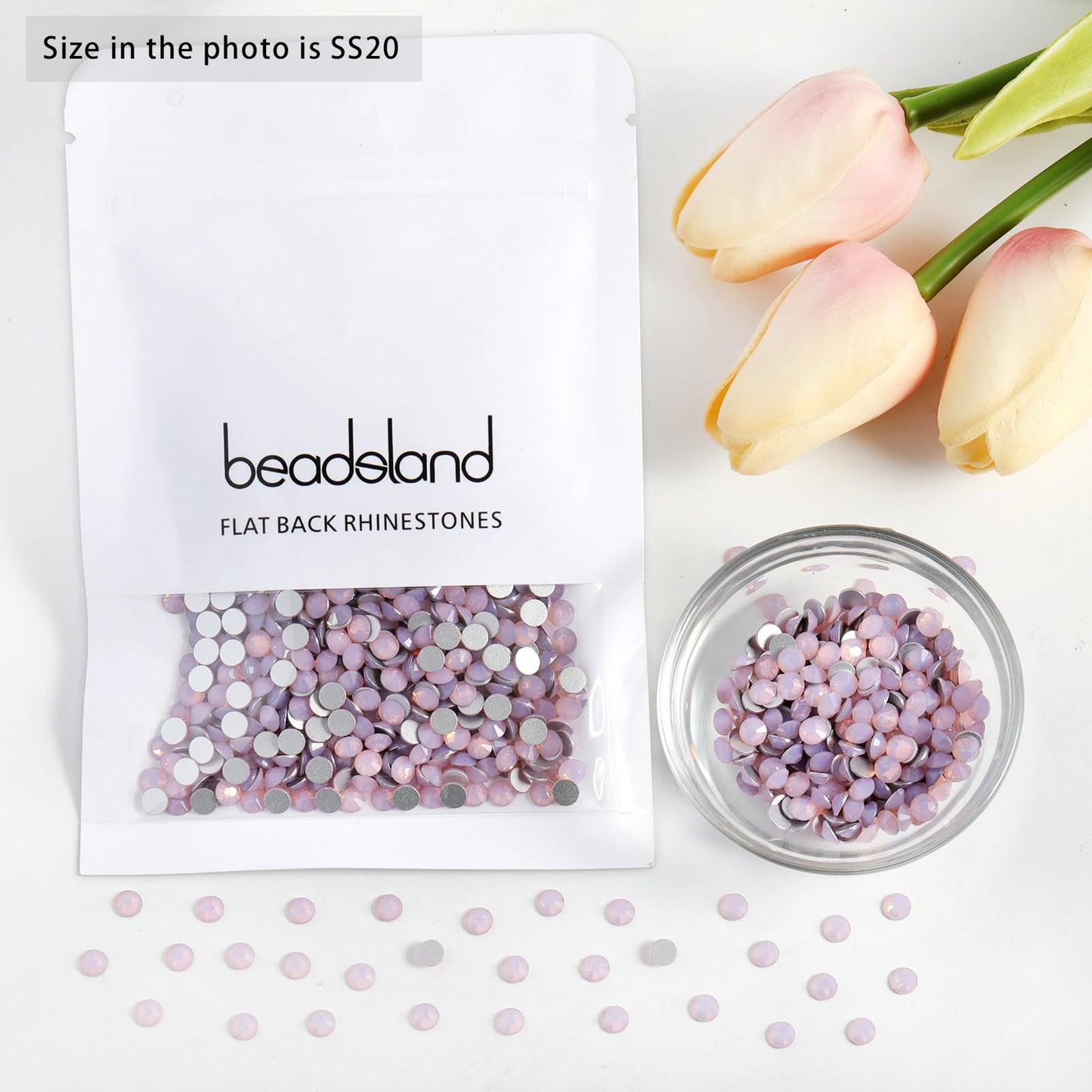 Beadsland 1440pcs Flat Back Crystal Rhinestones Round Gems for Nail Art and Craft Glue Fix, Light Rose Opal, SS20, 4.6-4.8mm