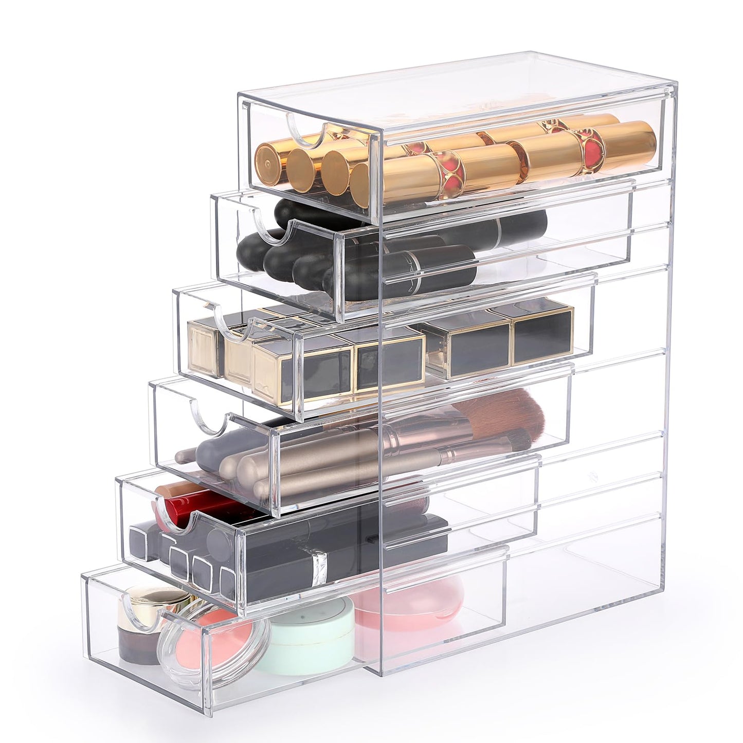 Hipiwe Plastic Drawer Organizer Clear Desktop Drawers Box with 6 Pull Out Drawer Compact Storage Box for Cabinet Vanity Bathroom Bedroom Pantry Shelf Office Closet Organization