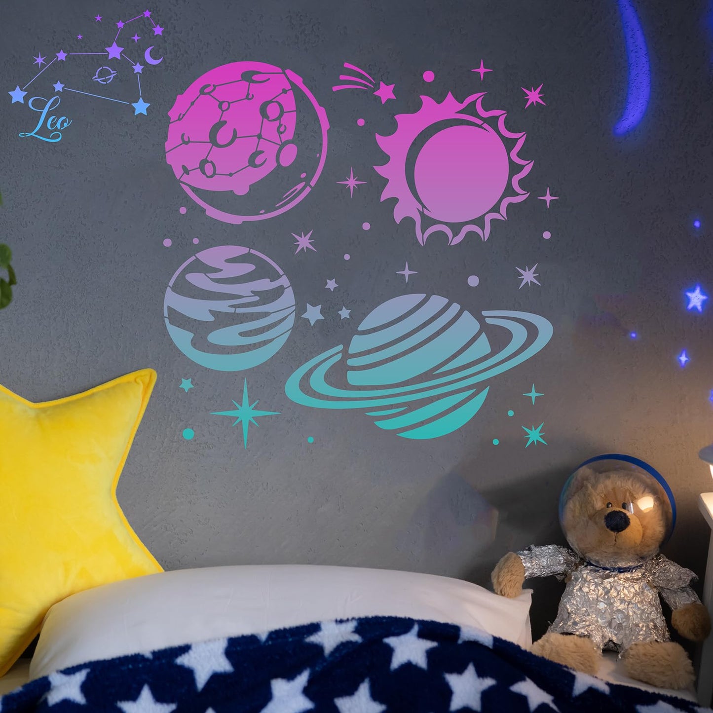 Reusable Star Painting Stencil Set - 24 Pcs Astronomy Planet Reusable Painting Template for Journal Canvas Decoration, Zodiac Signs Drawing Art Stencils for DIY Home Wooden Wall Floor Decor