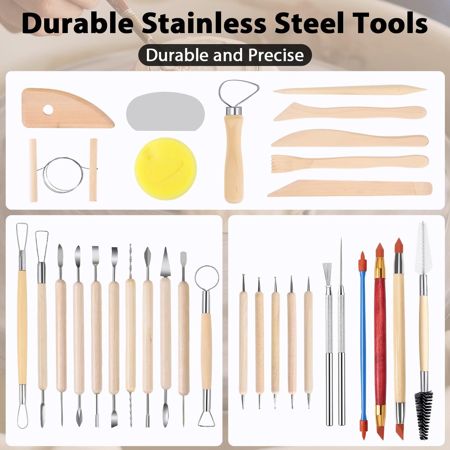 Tovotum Pottery Sculpting Tools 32PCS Ceramic Clay Carving Tools Set for Beginners Expert Art Crafts Pottery Clay Tool