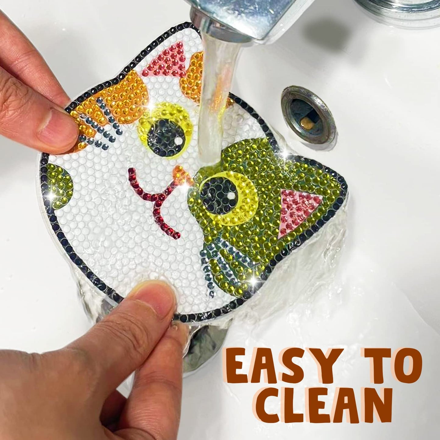 Insnug 10PCs Diamond Painting Coasters Set - Cat Theme Diamond Art Coasters Painting Kits for Kids Adult Dots, Arts and Crafts DIY Kits for Adults and Kids Gift for Valentine's Day