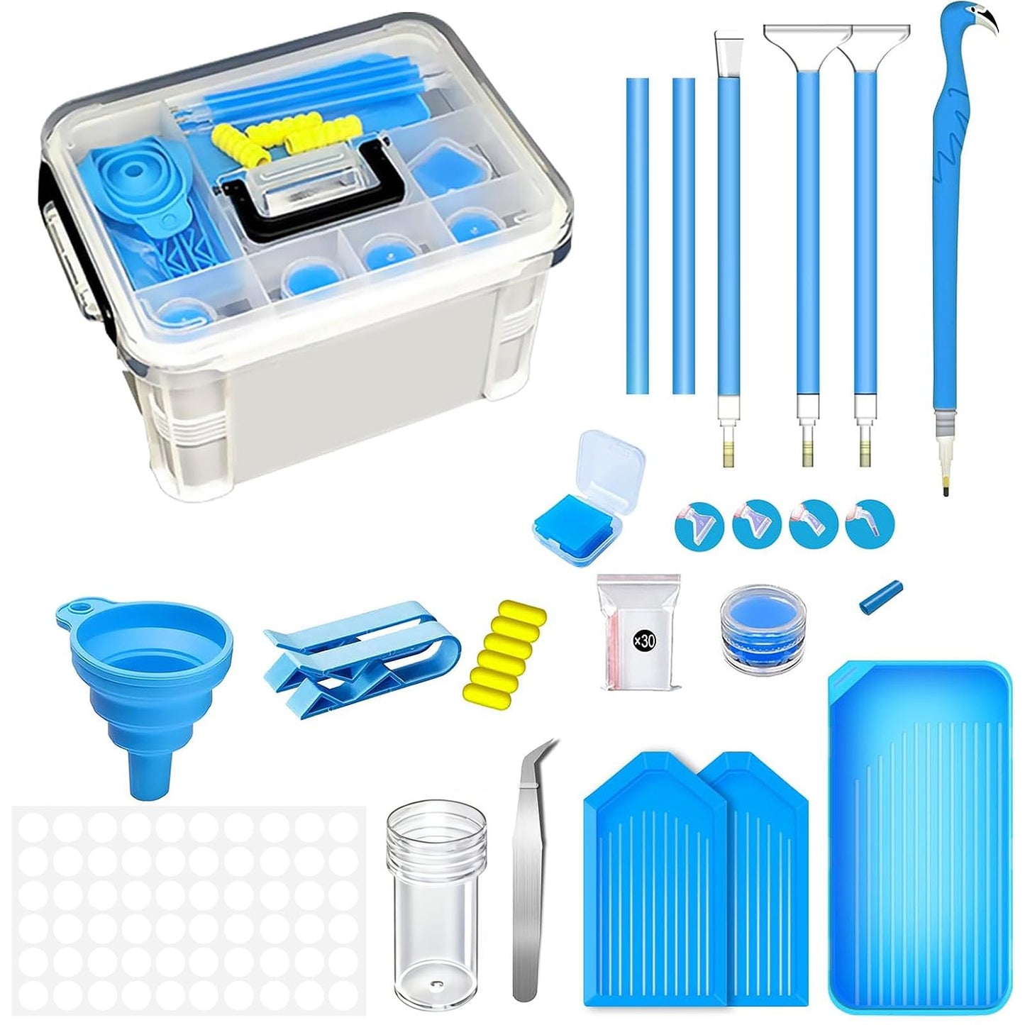 CXJINZE Diamond Painting Tools Accessories Storage-Kit 111Pcs 5D Set Portable Tool Box with Handle Craft Jewelry Bead Storage Blue Box Art Trays for Diamond Painting Accessories and Tools