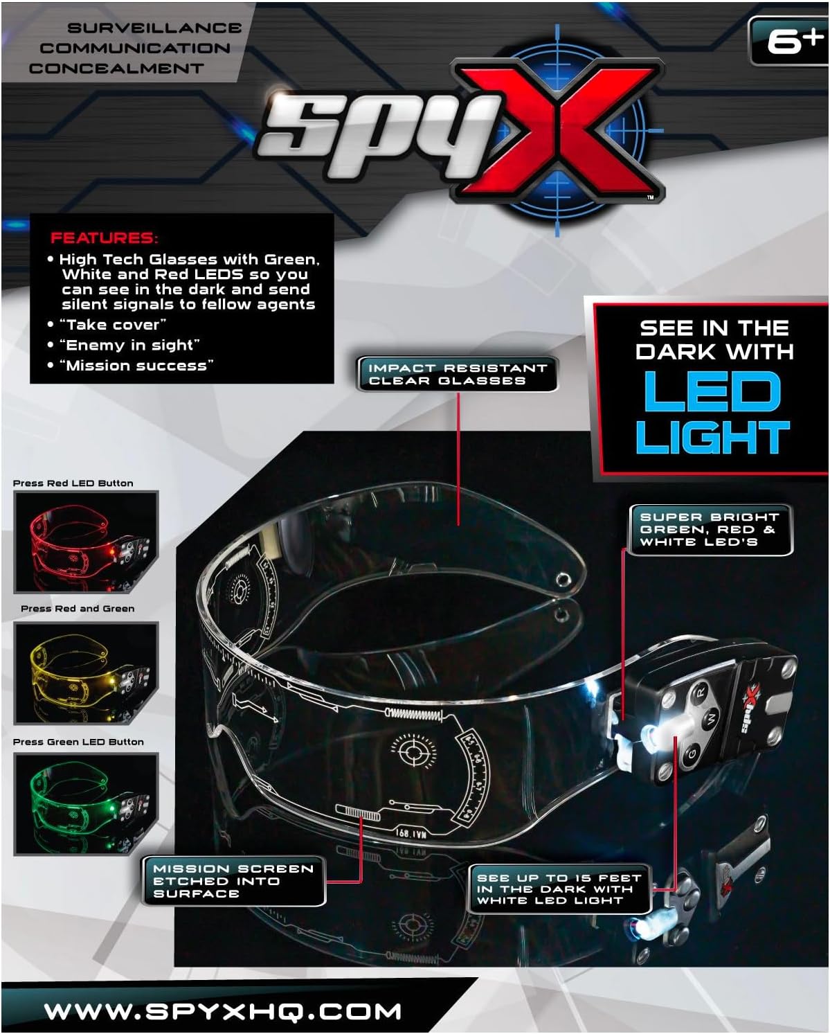 SpyX Night Ops Glasses, Hi-Tech Spy Toy Gadget for Kids Night Mission with Dual LED Lights