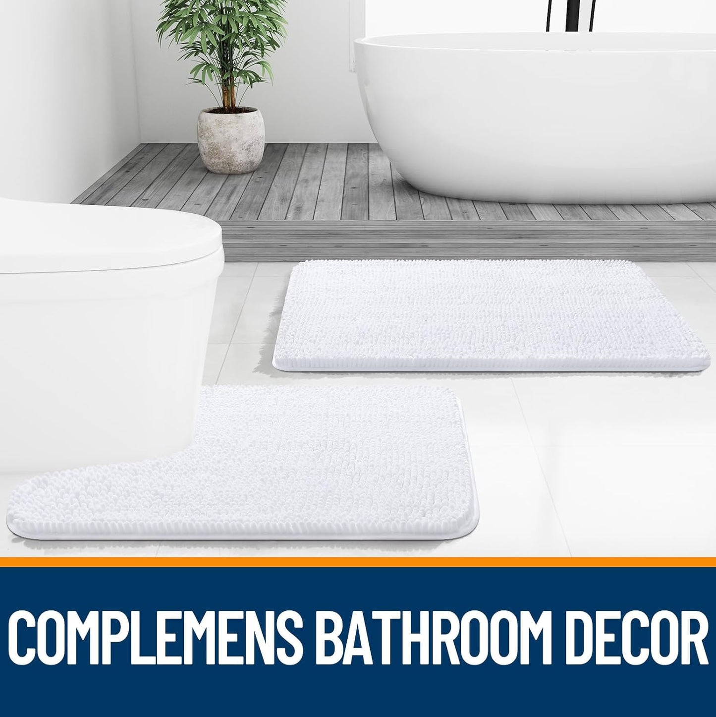 OLANLY Bathroom Runner Rugs - Extra Soft Chenille Bath Mats | Quick Dry, Machine Washable, 47x17 Inches, White