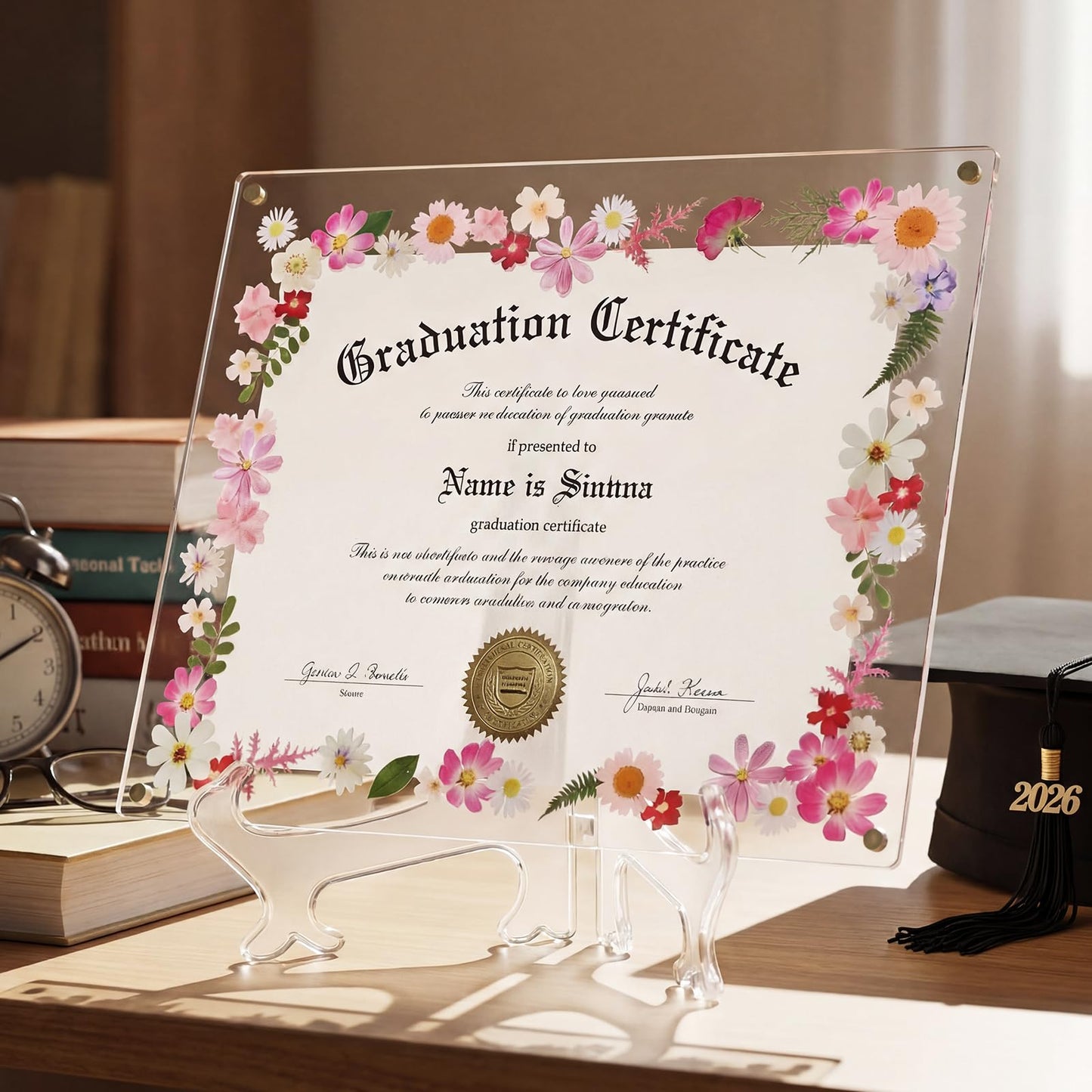 Novabright 2 Set 2026 8.5x11 Floral Acrylic Graduation Certificate Frame Pressed Flower Wall Mount Floating A4 Picture Frame Double Panel for Graduation Certificate Degree Document Memory Picture Gift