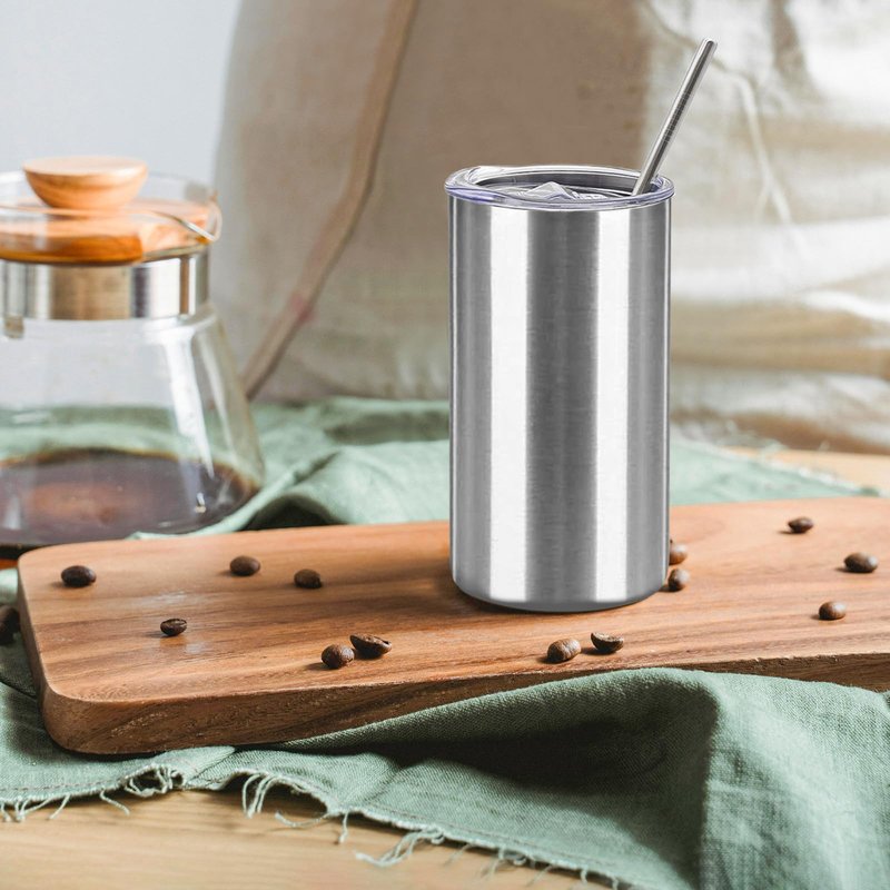 YOUKE OLA 16 Pack Tumblers Blanks Bulk Skinny Straight Tumbler Stainless Steel Double Wall Insulated Water Bottles with Lid & Straw for DIY Gift, 12oz Silver