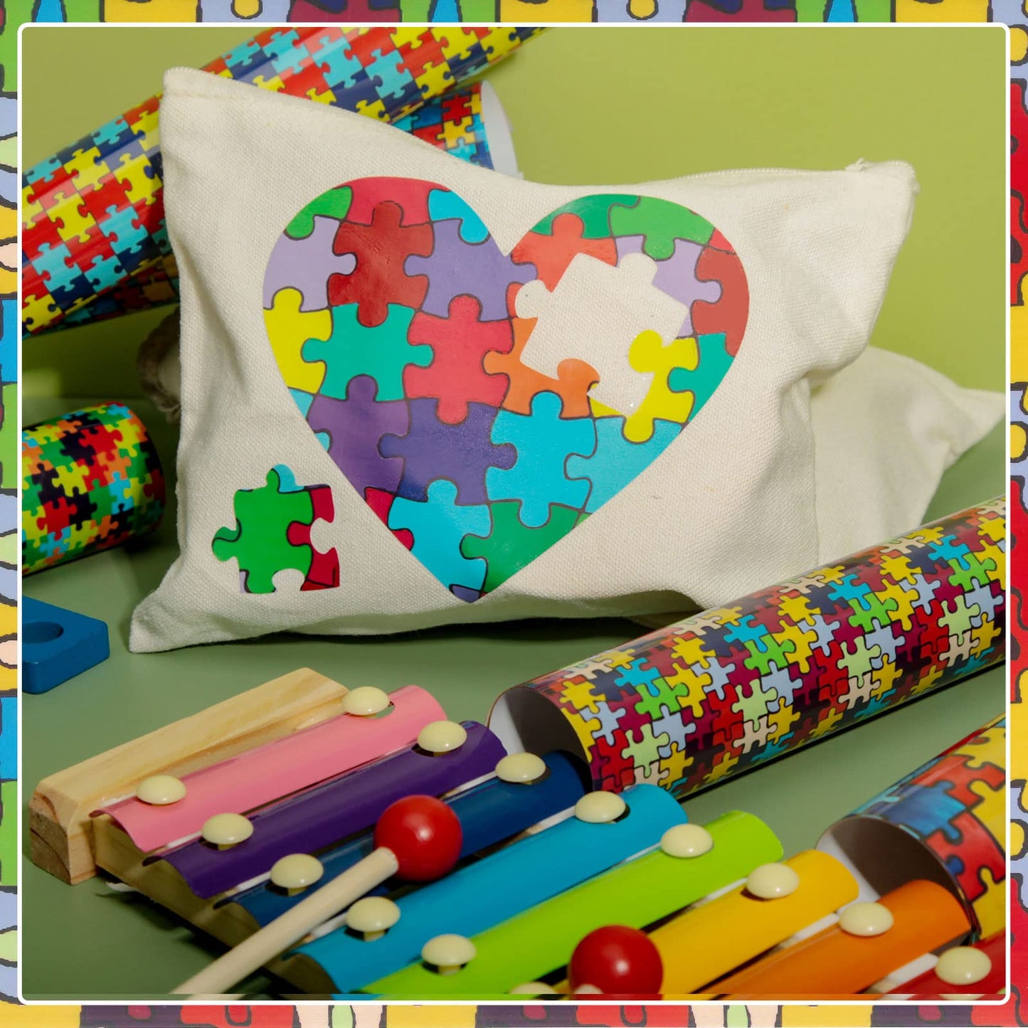 Tintnut Puzzle Pieces Heat Transfer Vinyl - 10 Sheets 10x12 Inch Autism Awareness Puzzles Craft Cutter HTV Vinyl Rainbow Color Pattern Printed Iron on Vinyl