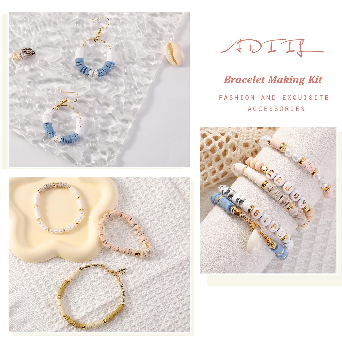 ADIIL 7200 Pcs Clay Beads Friendship Bracelet Making Kit, 24 Colors 6mm Polymer Heishi Beads, Neutral