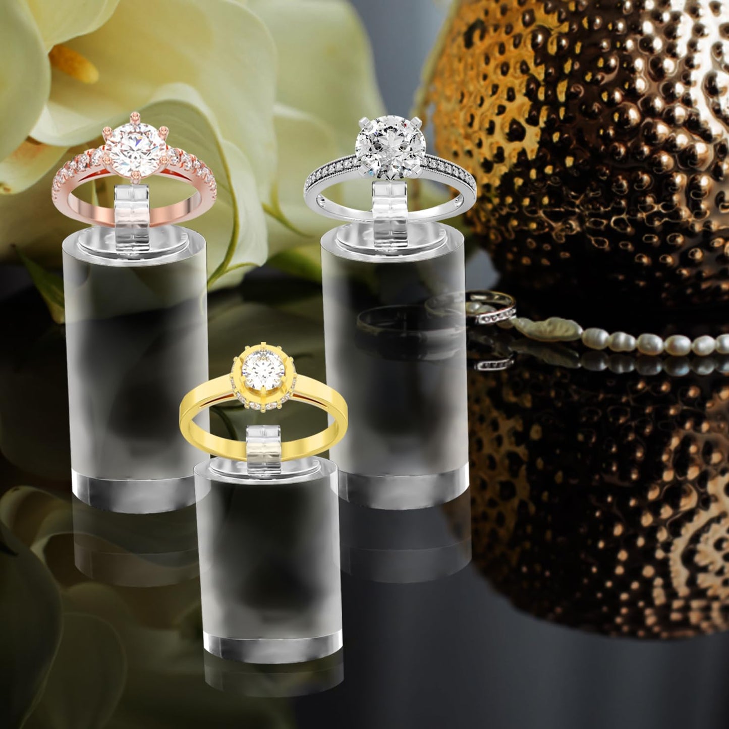 Enenes 7 Pack Acrylic Ring Display Holder Clear Cylinder Jewelry Stand for Wedding Engagement Rings Organizer Sturdy Solid Showcase