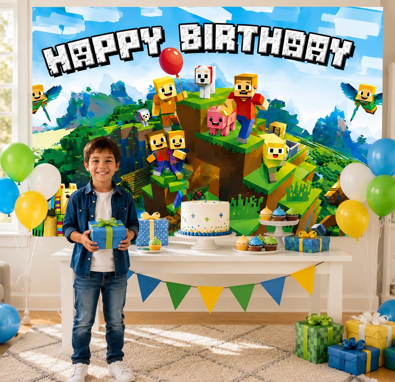 Happy Birthday Banner Boy 5x3ft Birthday Sign Village Gaming Birthday Party Decorations Videogame Themed Banner Video Game Decorations Video Game Happy Birthday Backdrop for Boys
