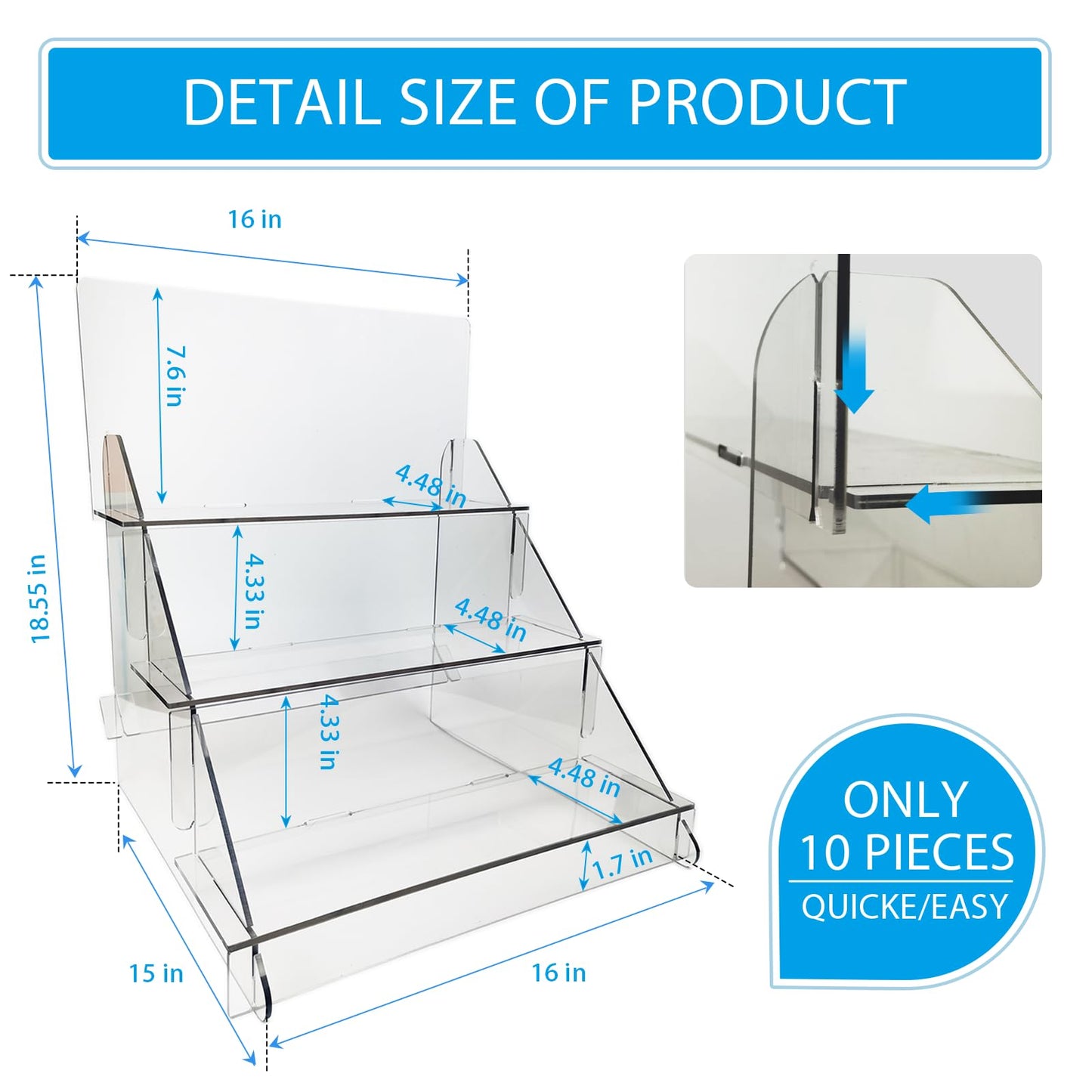 MgcSTEM 18.55''x16''x15'' Portable Product Display Stand -Transparent display table Repeatable Assembly/Disassembly Display Shelf for Craft Show Display,Retail Display,Farmers Markets,Candy Display,vendors