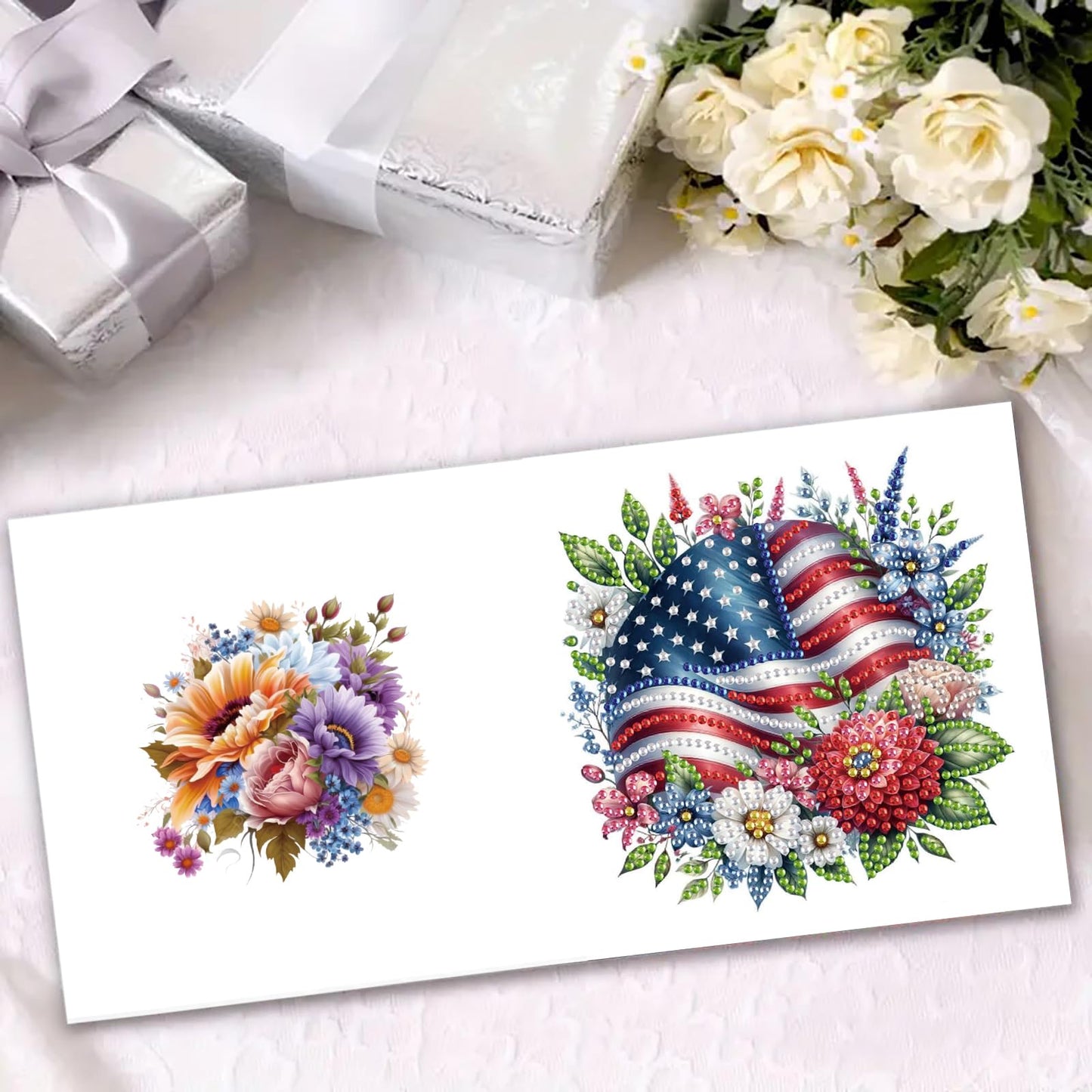 NanBaDa 6-Piece Independence Day Diamond Painting Greeting Card Set - Handmade Holidays and Greetings Craft Cards with Envelopes - Suitable for Casual and Stress Relieving Home Decoration Gifts