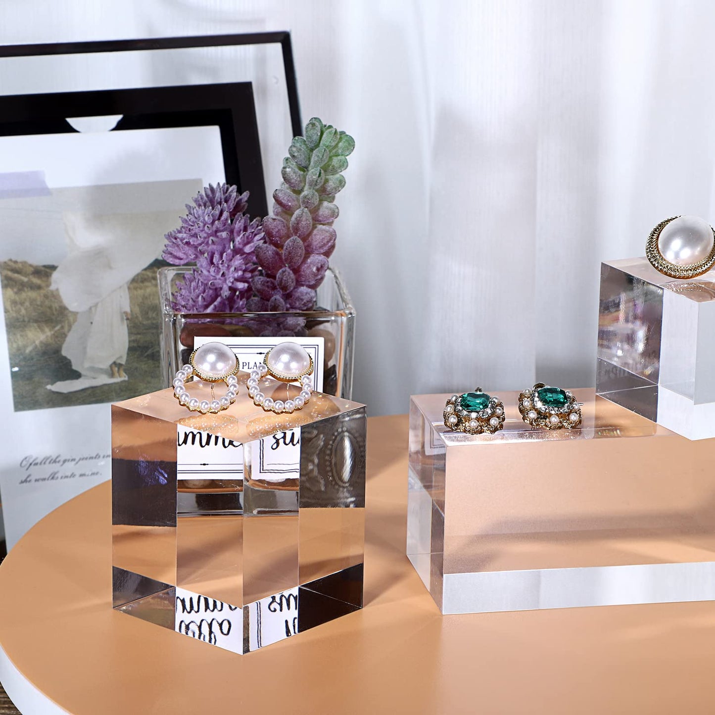 Hipiwe 4PCS Acrylic Display Risers Stand Clear Square Action Figures Collection Organizer Holder Collectibles Display Blocks Tabletop Jewelry Perfume Display Stand Photography Props