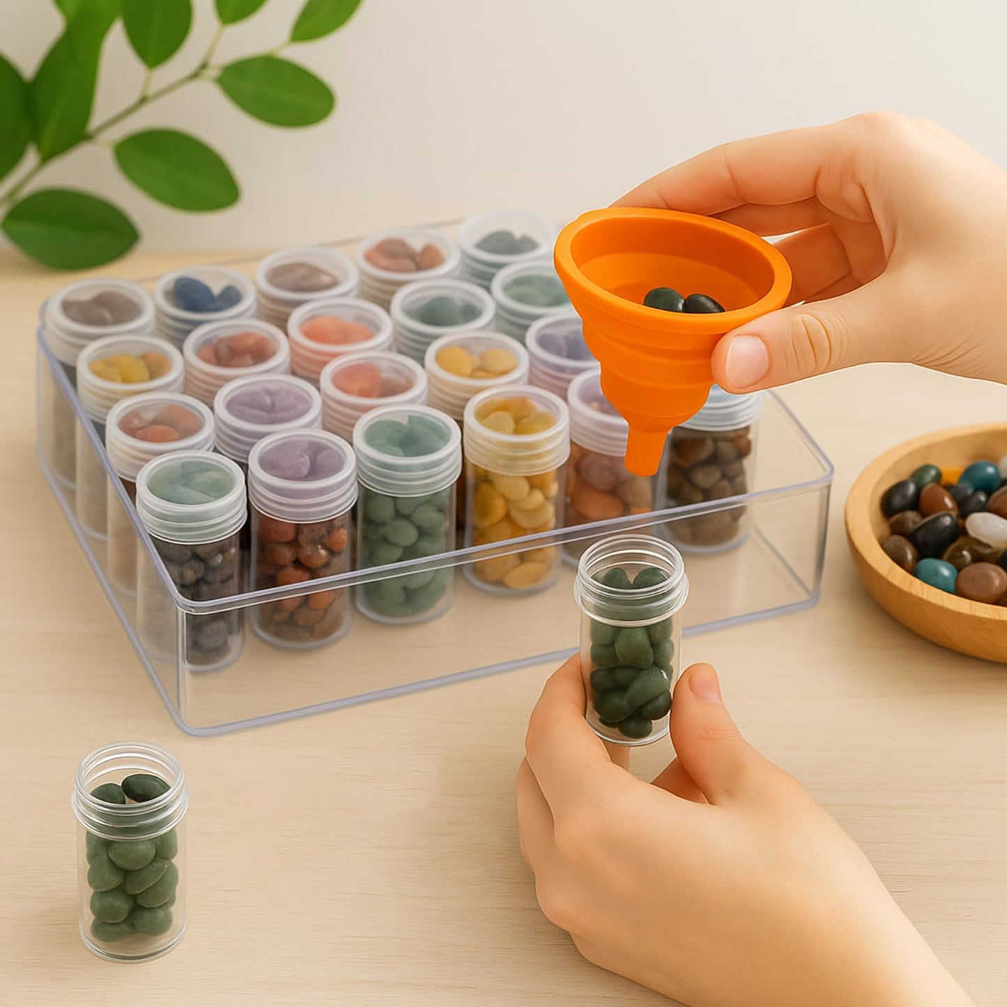 BigOtters Embroidery Diamond Storage Box, 30PCS Big Clear Plastic Bead Containers with Silicone Funnel for Jewelry Painting DIY Art Craft Rhinestones Sewing Cosmetic Nail Glitter Powder