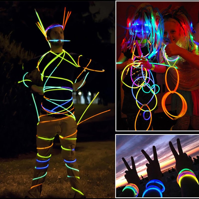 HONLYNE 200 Pcs Glow Sticks Bulk Party Pack, 8'' Glow in the Dark Party Supplies, Glow in the Dark Light Up Sticks with Connectors, Party Favors for Birthday, Concert, Raves, Halloween, Christmas