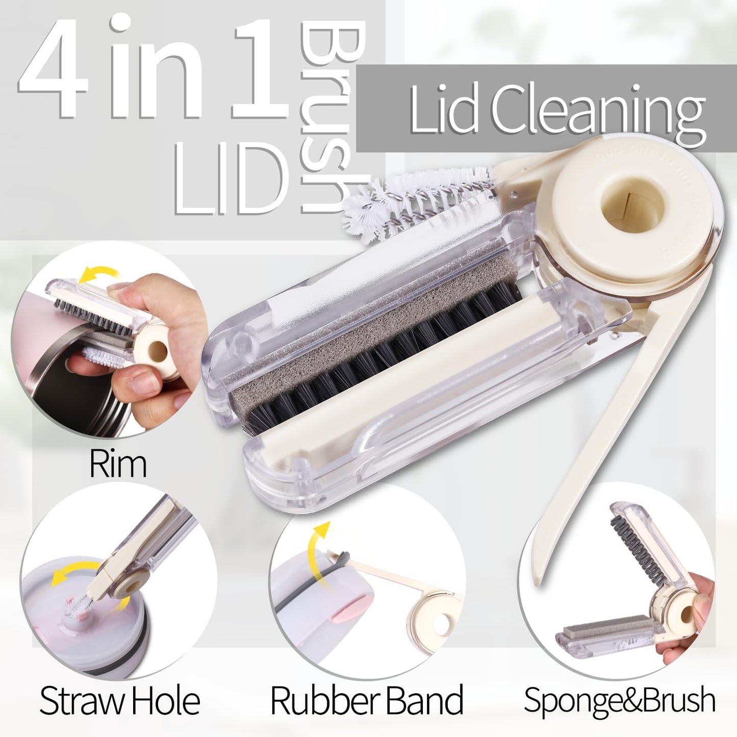 Bottle Brush Set 4 Pack - 15 Inch Long Handle Bottle Brush Cleaner with Stainless Steel Shaft, Straw Cleaner Brush and Lid Brush for Bottles, Thermos, Glasswares, Mugs, Cups, Tumblers