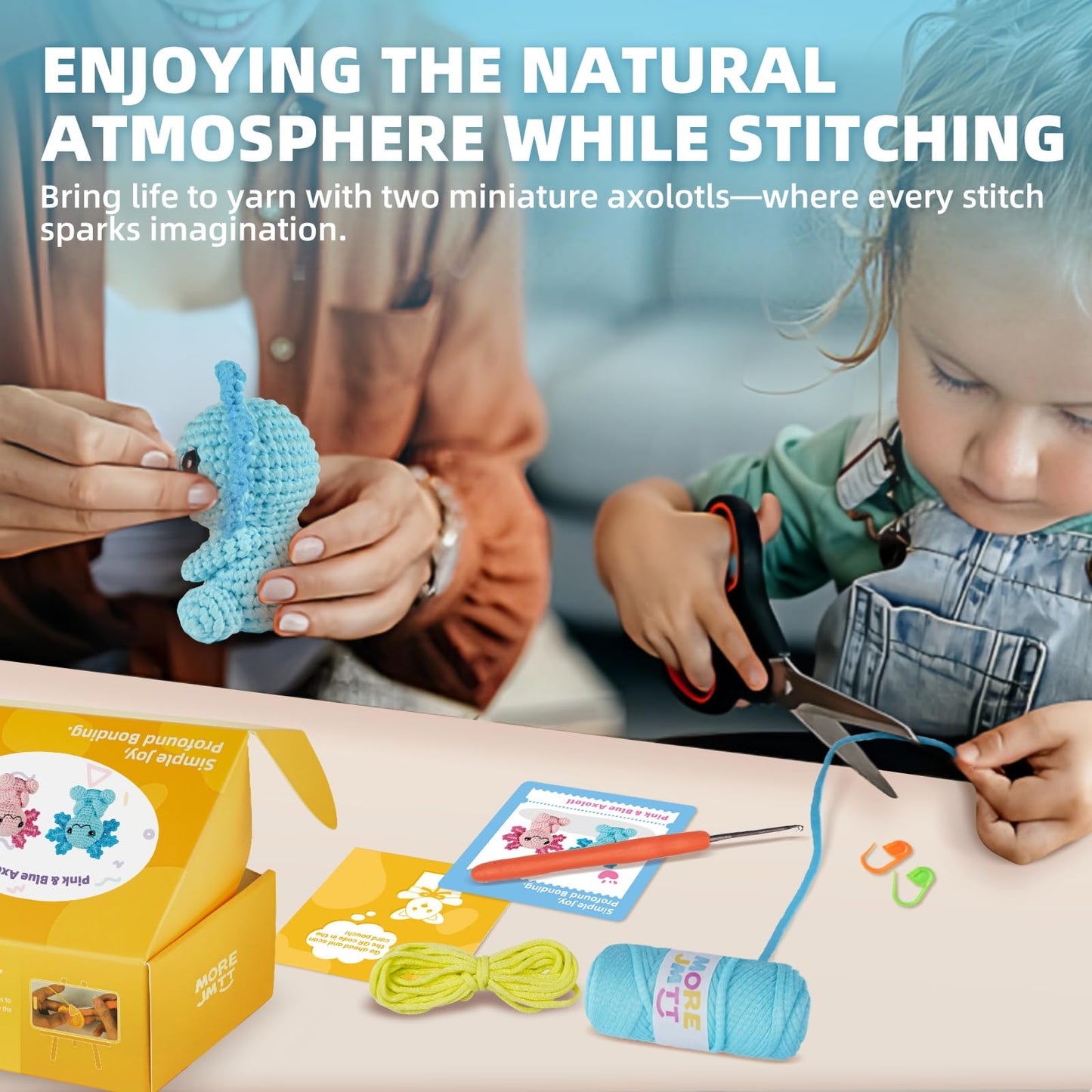 MOREJMTT Crochet Kit for Beginners, Crochet Animal Kits,Crocheting Kit for Starters with Step-by-Step Video Tutorials, Beginner Crochet Kits for Adults (2Pack Axolotl)