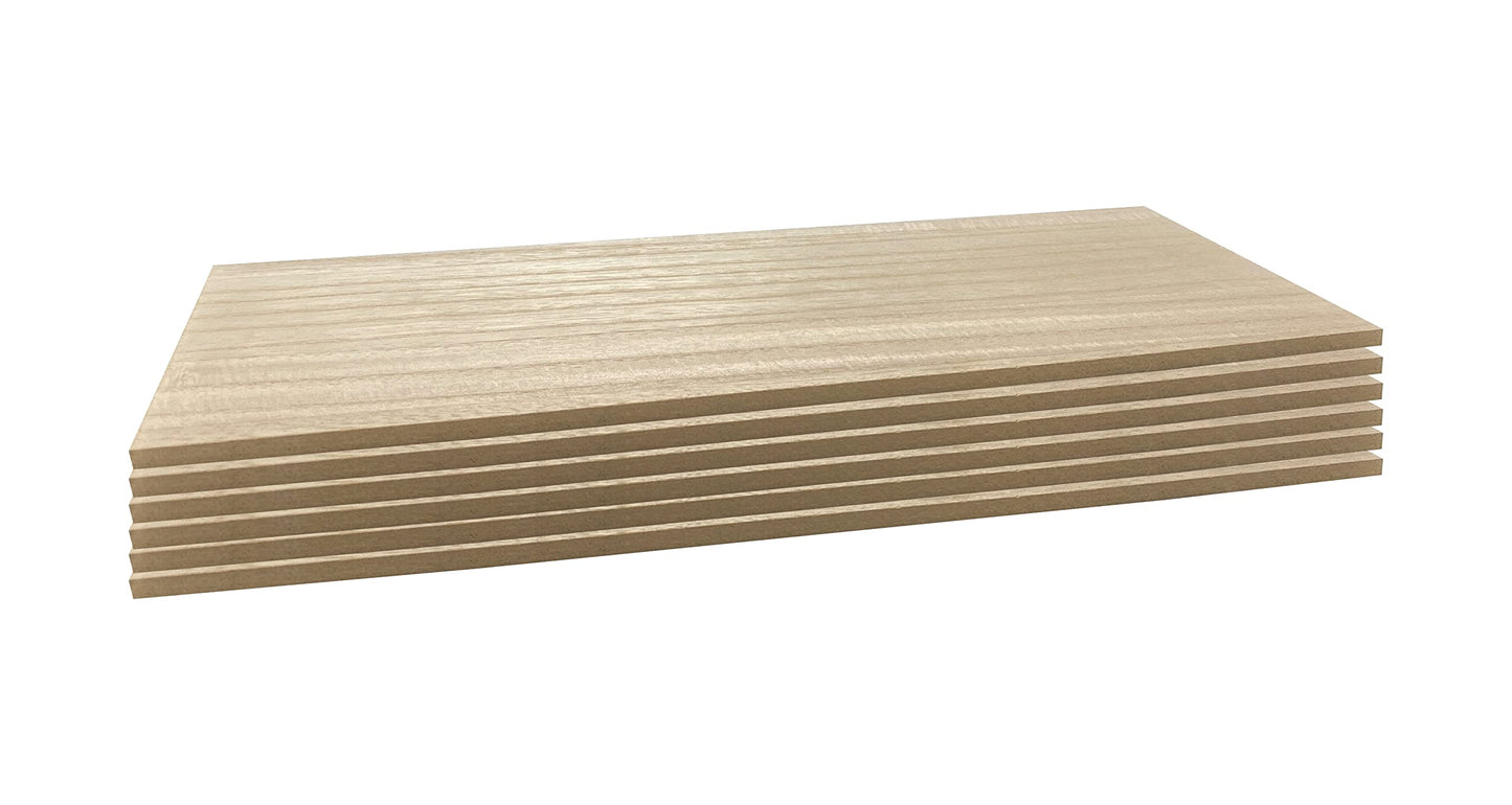 6 Pack Veneered MDF Double Sided Paulownia Wood,MDF Core,6.4mm 1/4th Inch, 5"x15" Chipboard Sheet, Unfinished Wooden Canvas Boards Signs for Crafts