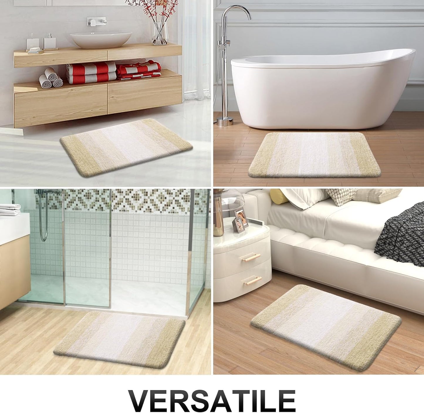 OLANLY Bathroom Runner Rug - Extra Soft Microfiber Mat with Rubber Backing | 47x20, Quick Dry, Light Beige