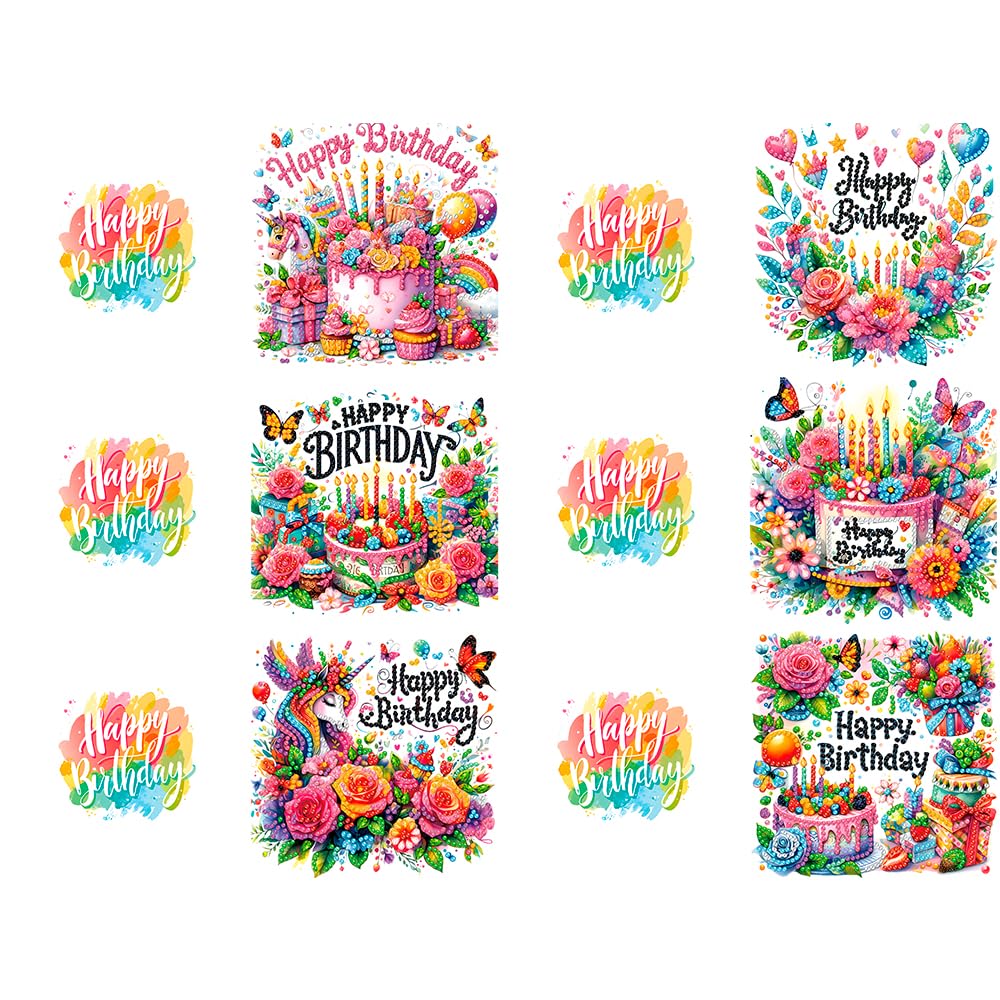 ACSAUMMY Diamond Art Happy Birthday Cards, 6 Pack 5D Diamond Greeting Cards Kits for Adults DIY Diamond Art Birthday Cards with Envelopes Birthday Gifts for Families, Friends, Partners