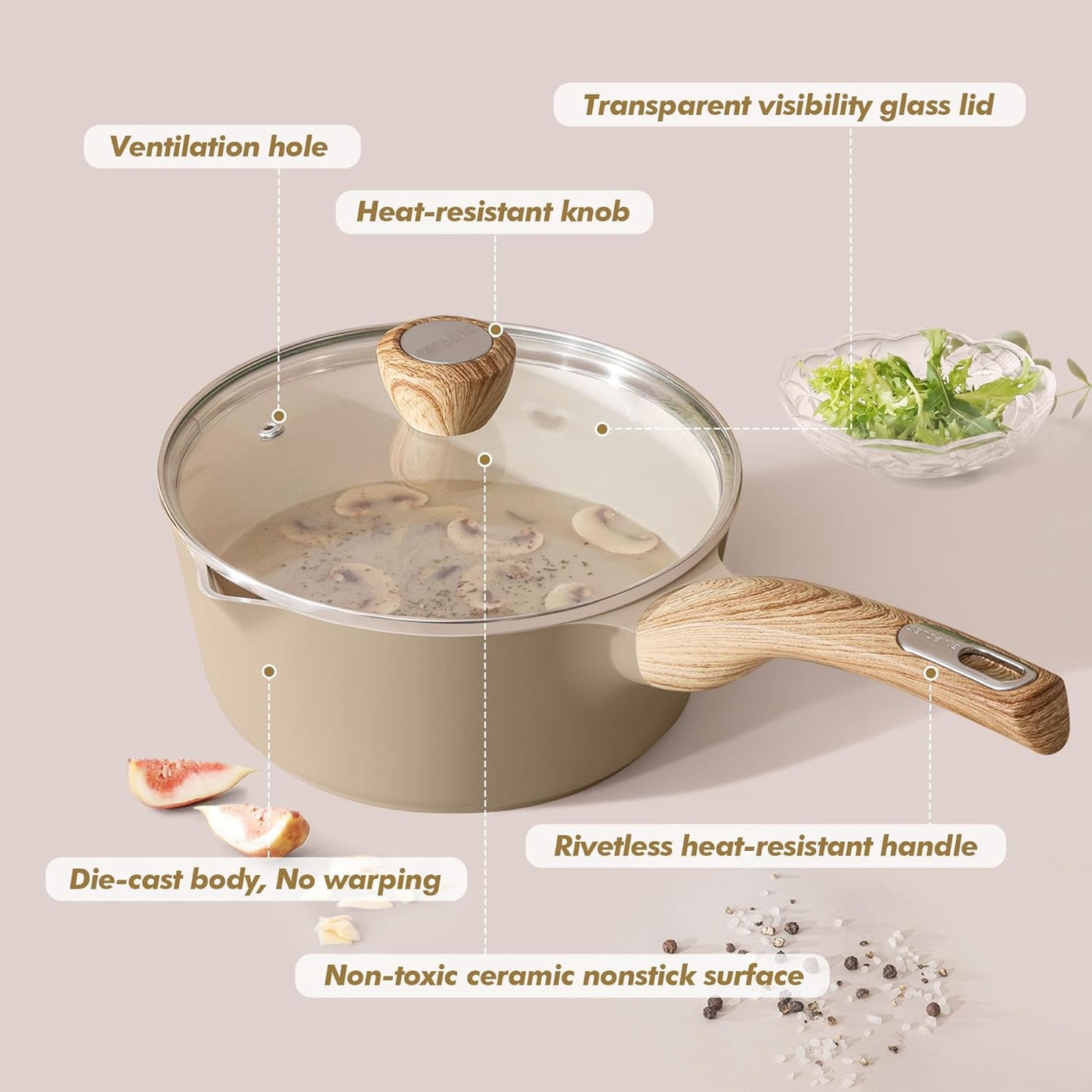 SENSARTE Nonstick Ceramic Saucepan - 1.5 Quart Cooking Pot with Lid & Stay Cool Handle | PFOA Free