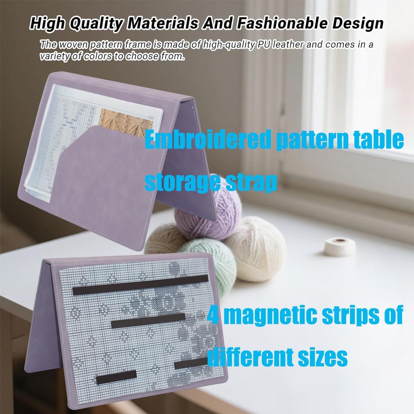 Cowenhey Knitting Pattern Holder with Pocket, Knitting Chart Holder with 4 Replacement Magnets, Holder Foldable Knitting Chart Keeper for Fixed Crochet Pattern on Knitting Pattern (Purple)