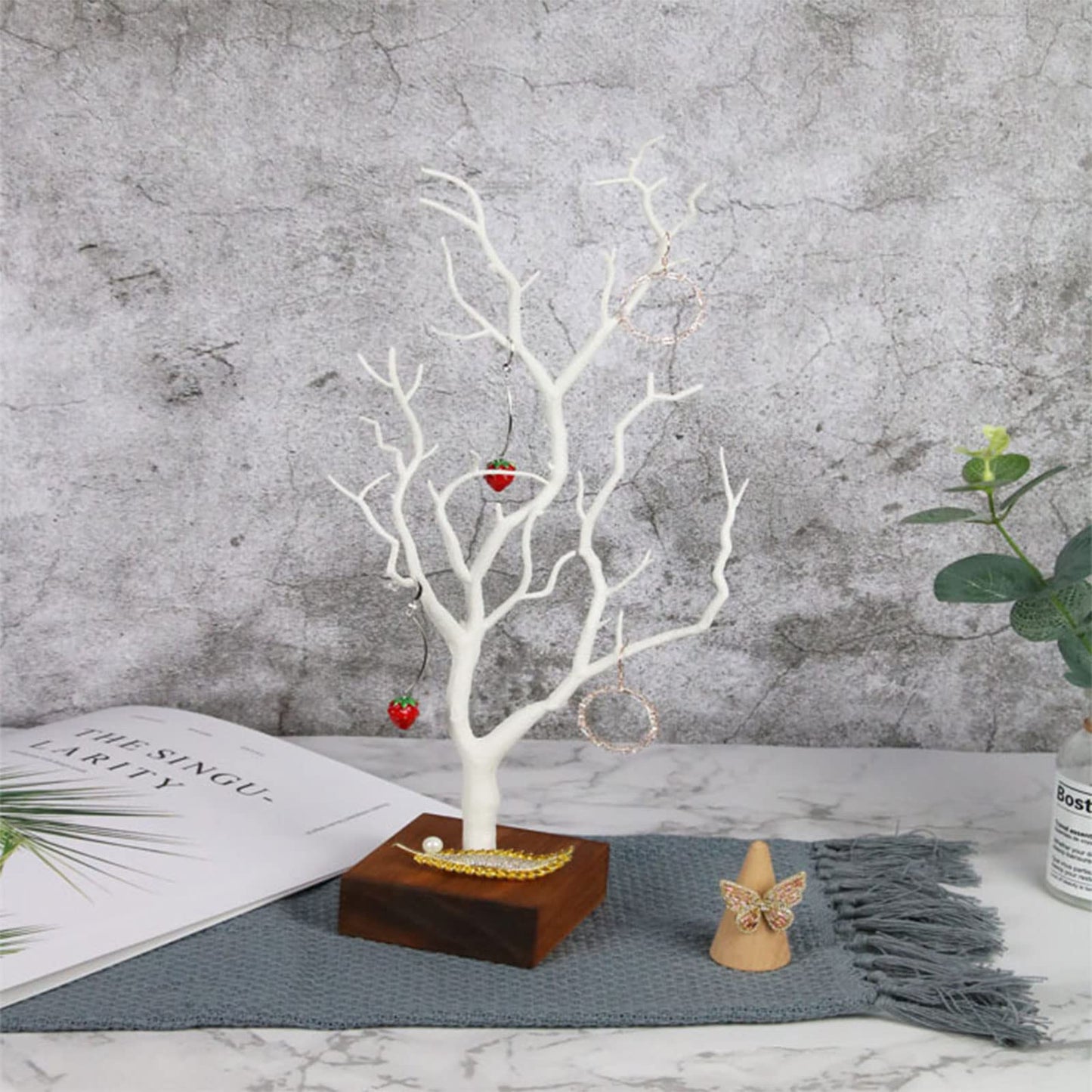 XANHOY Jewelry Stand Tree Small Jewelry Organizer Necklace Holder Rack Display Tower With Wooden Base For Earring Stand