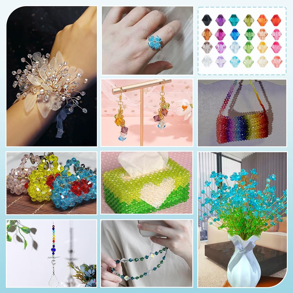 PH PandaHall 1200pcs 8mm Crystal Beads for Jewelry Making 24 Colors Bracelet Beads Faceted Bicone Acrylic Bead Loose Craft Bead for Bracelet Necklace Earring Keychain Making