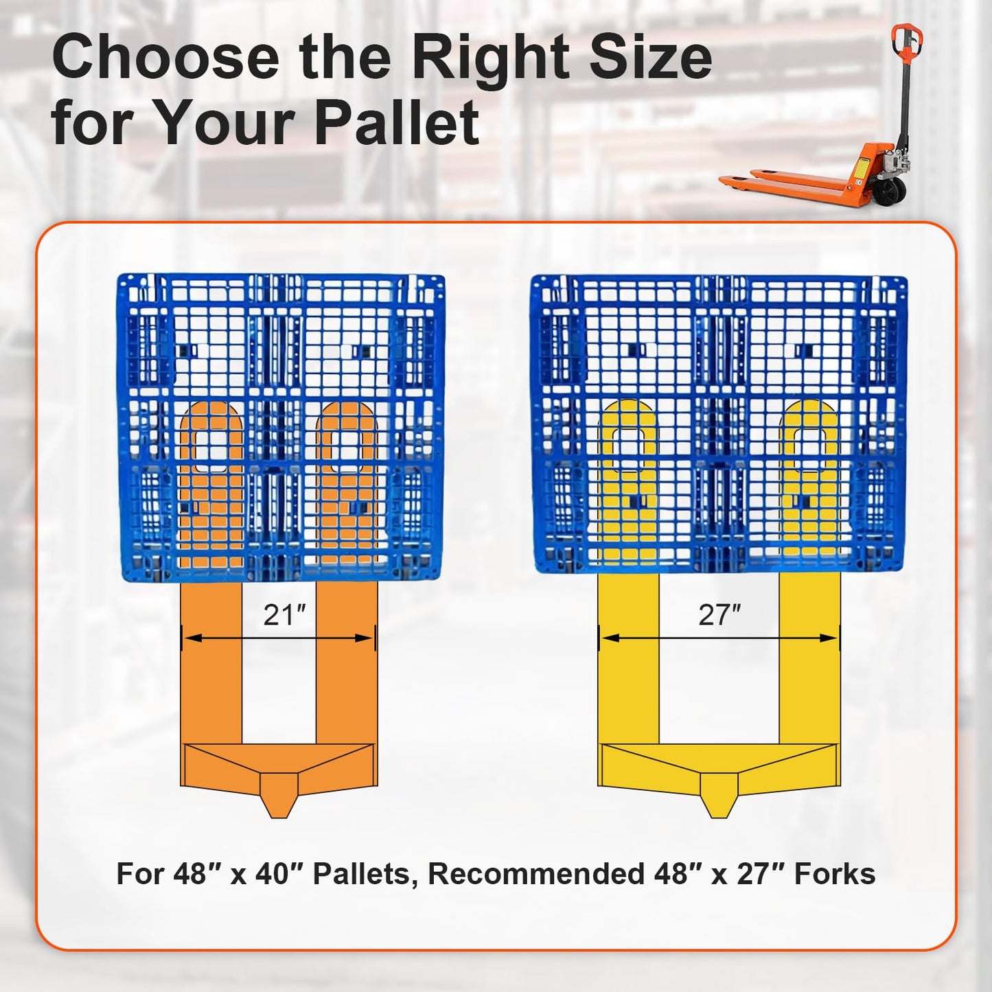 T Tory Carrier Pallet Jack, 5500 Lb. Capacity 21 x 48 Forks Mannual Pallet Truck, Hand Trucks with Replacement Load Wheels