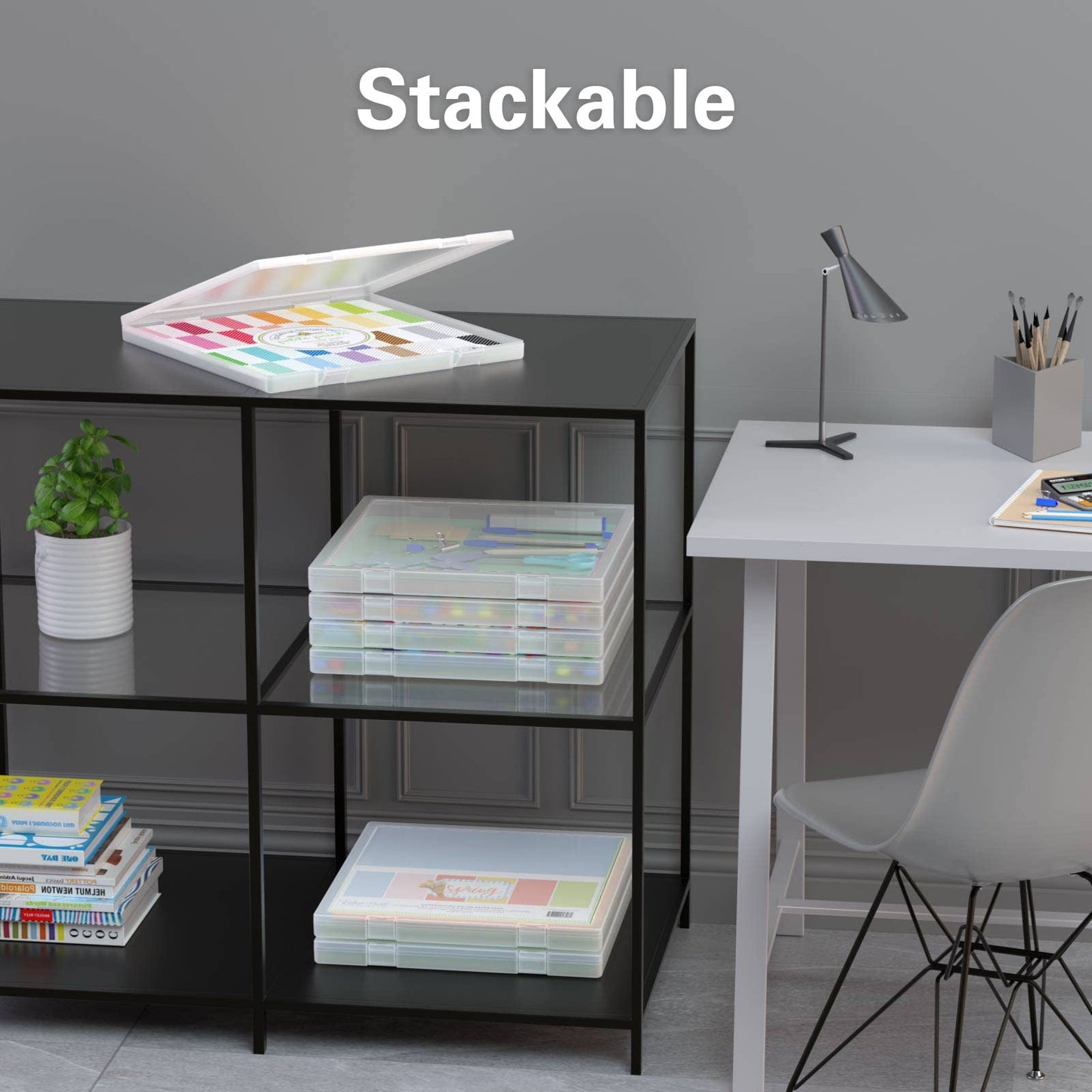 Denkee 12 x 12 Paper Storage, 4 Pack Scrapbook Paper Organizer Storage, Craft Organizers Box, Portable Storage Containers for Board Game, Craft, Art Supplies