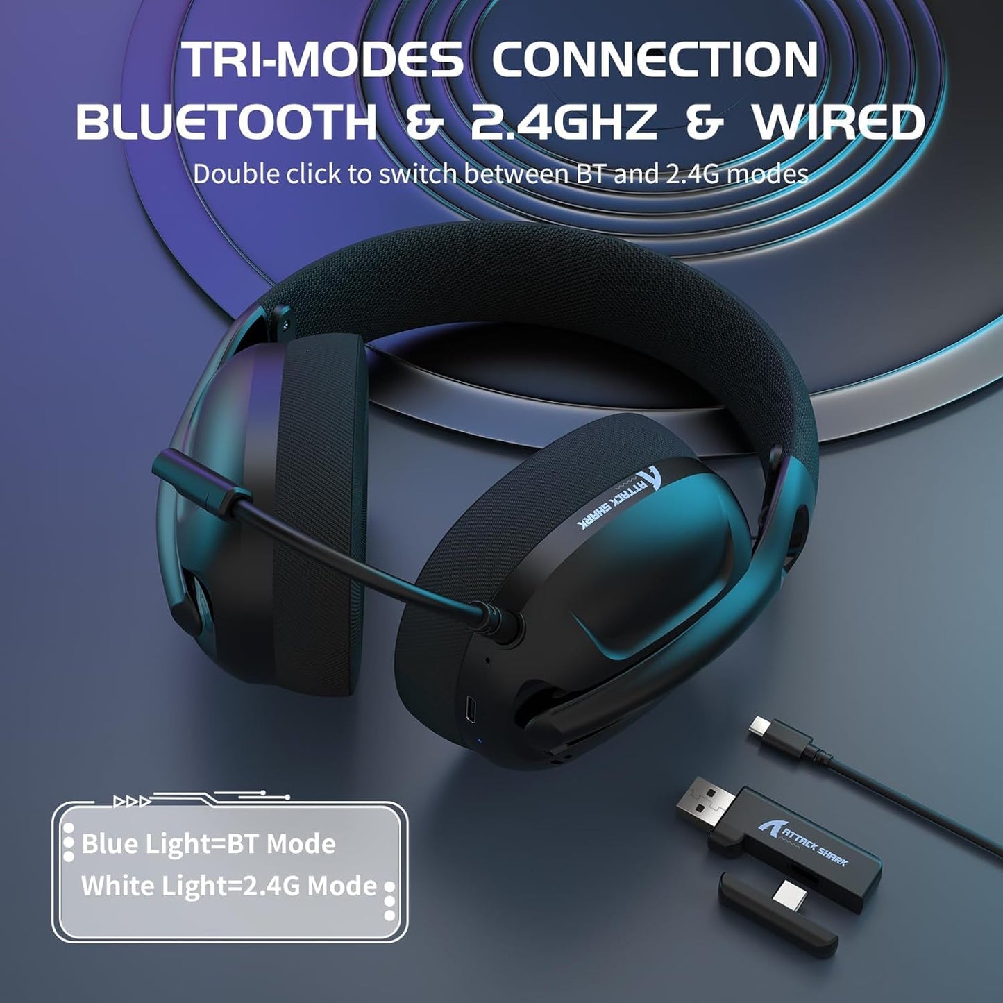 ZIYOU LANG L80 Wireless Gaming Headset Ultralight Over Ear with 2.4Ghz USB C&A Dongle/Bluetooth 5.3/3.5mm Wired Detachable Mic Stereo Sound 600mAh Battery for PC Mac PS4 PS5 Switch Win Gamer(Black)