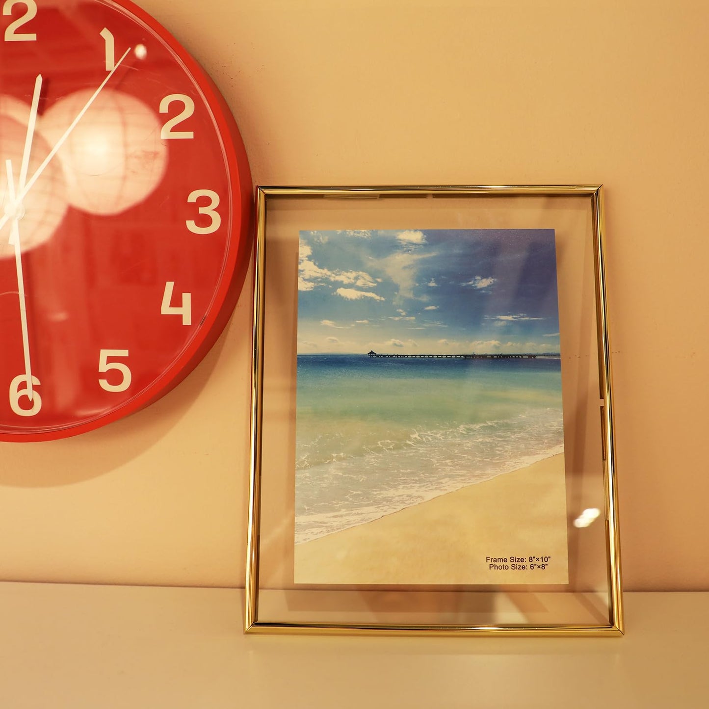 AhaGo Wall Floating Frame, 8"×10", Gold, Wall Mounting or Wall Leaning, For Photo 6×8, 5×7, 4×6, Classy Gift For Festival, Wedding, Anniversary, Home or Office Décor