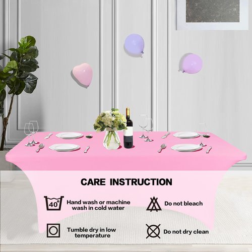 IVAPUPU 8FT Table Cloth for Rectangular Fitted Events Stretch Pink Table Covers Washable Cover Spandex Tablecloth Protector for Party, Wedding, Cocktail, Banquet, Festival
