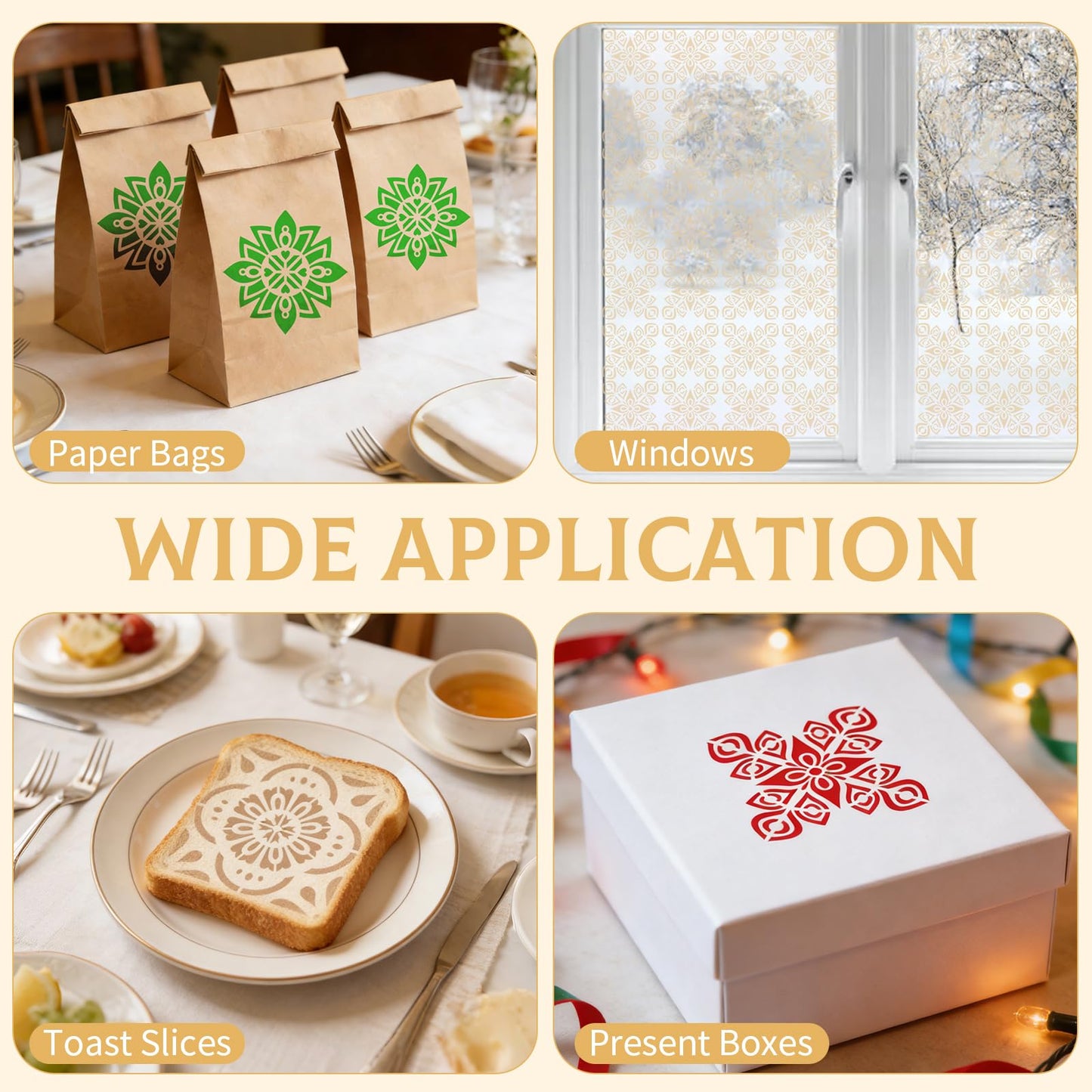 25 Pcs Scroll Tile Cookie Stencils, Reusable Floral Tile Baking Stencils for Royal Icing Airbrush, Cake Biscuit Coffee Decorating Templates for DIY Crafts & Birthday Parties