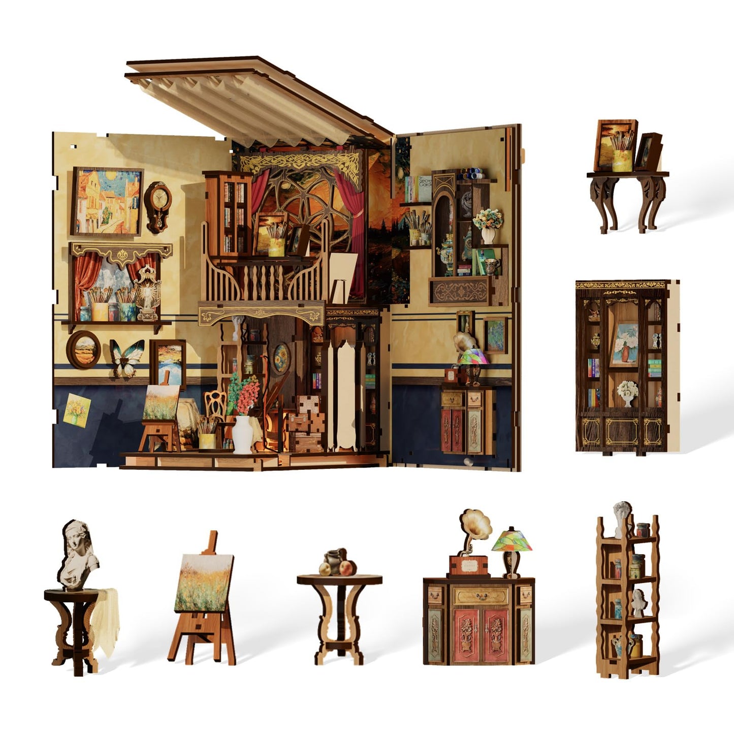 Ditila Mini Museum Kit - DIY Book Nook Kit for Adults with LED Lights - Starry Night Theme Wooden 3D Puzzle - Book Nooks for Adults and Home Decor - Girls Night Crafts for Women