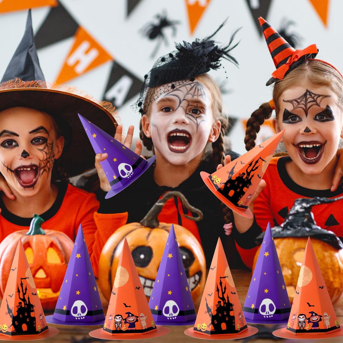 NAISEN 194PCS Halloween Party Favors For Kids, Witch Hat Shaped Halloween Goodie Bag Stuffers 18 Pack With Fun Slime Halloween Toys Bulk, Non Candy Treats for Kids Classroom Prizes