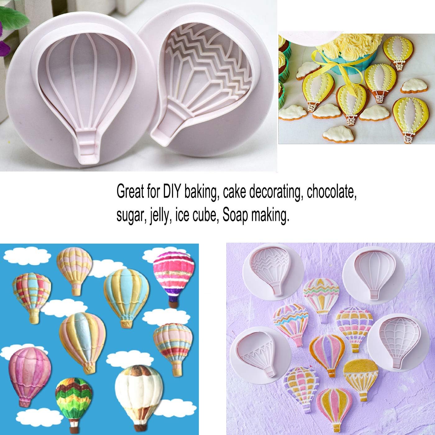 Markeny 10 Pack Cake Fondant Embossing Mold, Balloon Cloud Fence Cookie Cutters for Sugarcraft Baking